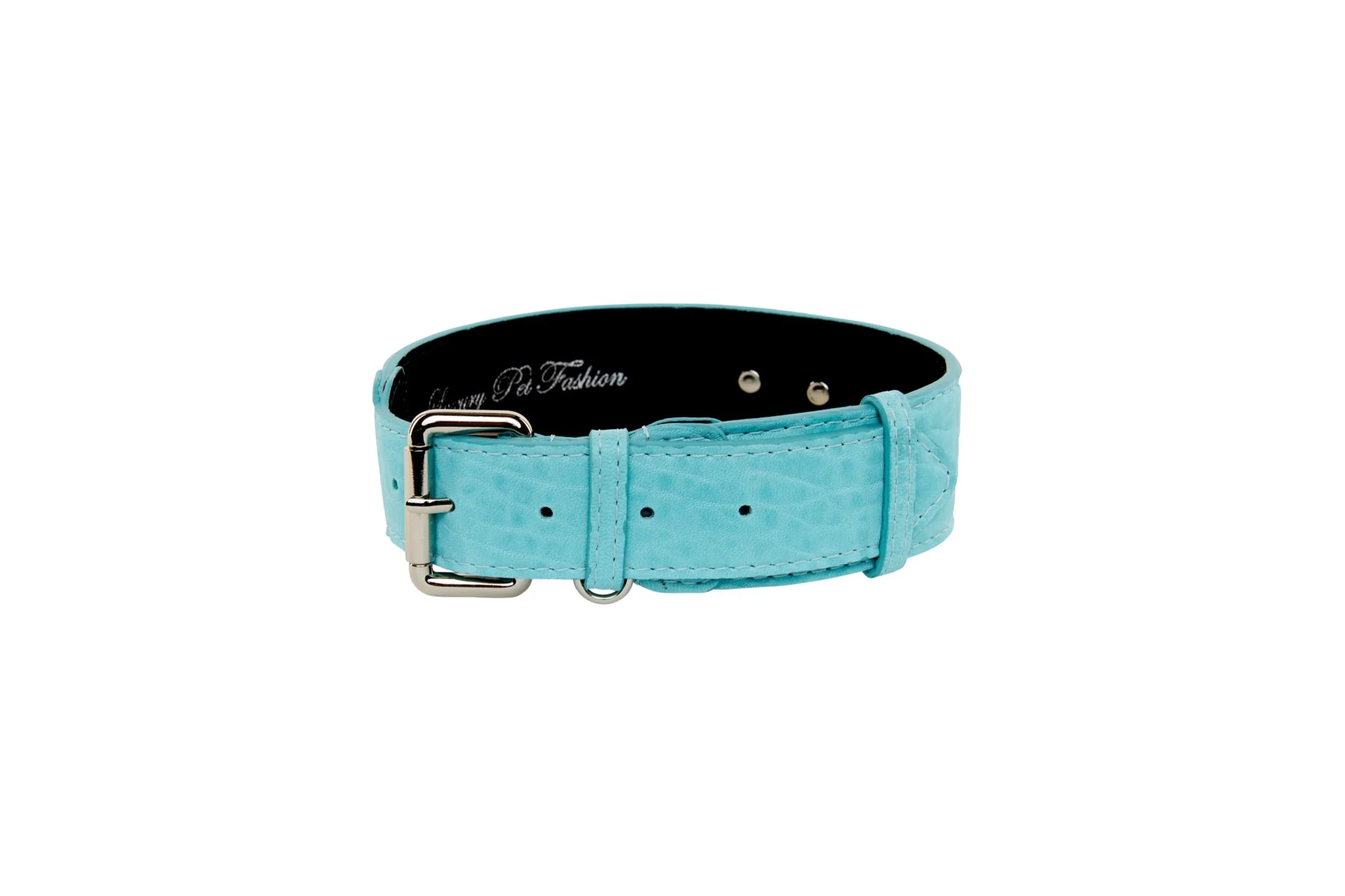 Turquoise Blue Distressed Italian Leather Classic Collar - Image 3