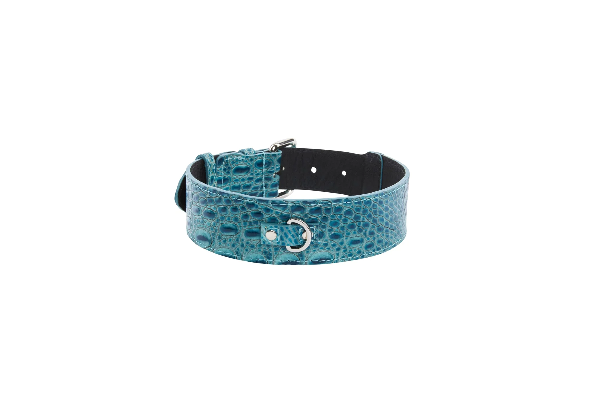 Turquoise Embossed Croc Italian Leather With Silver Classic Hardware - Image 3