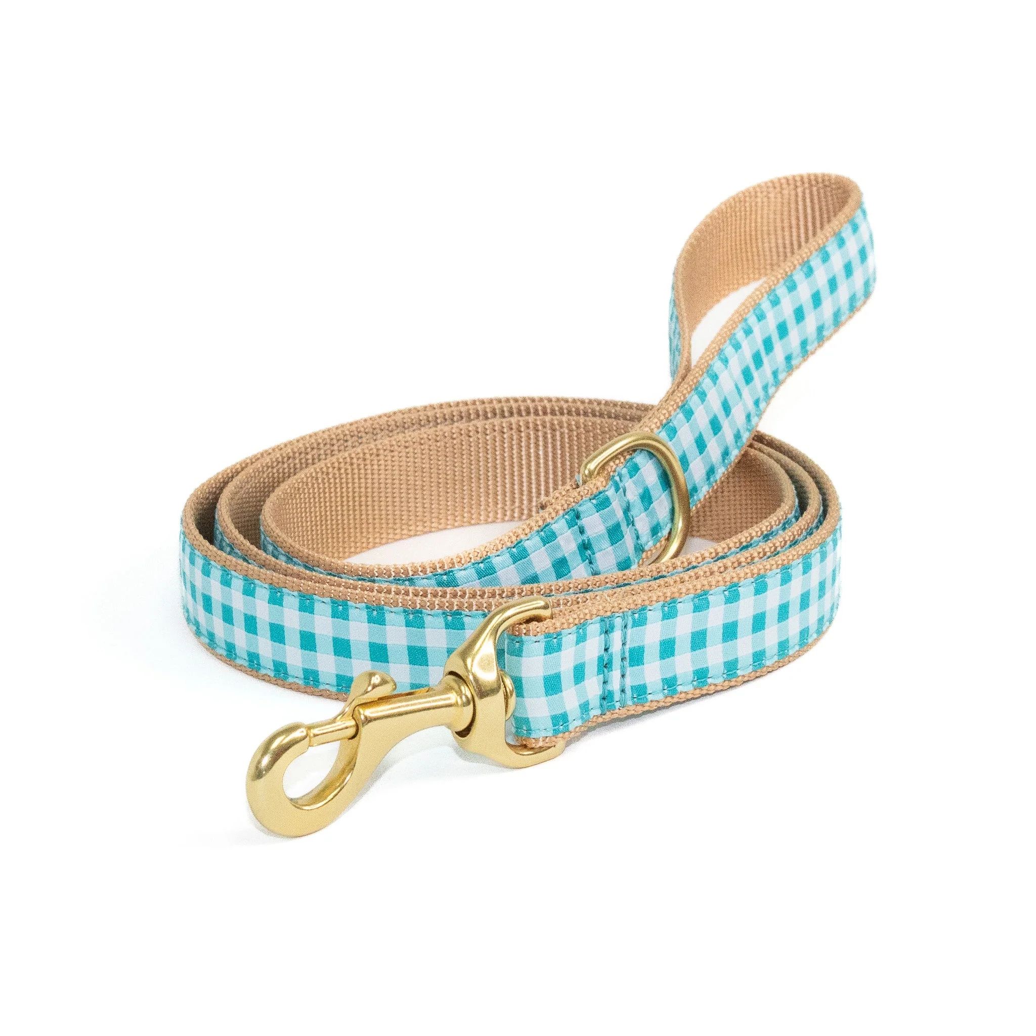 Up Country Turquoise Gingham Cast Brass Dog Leash