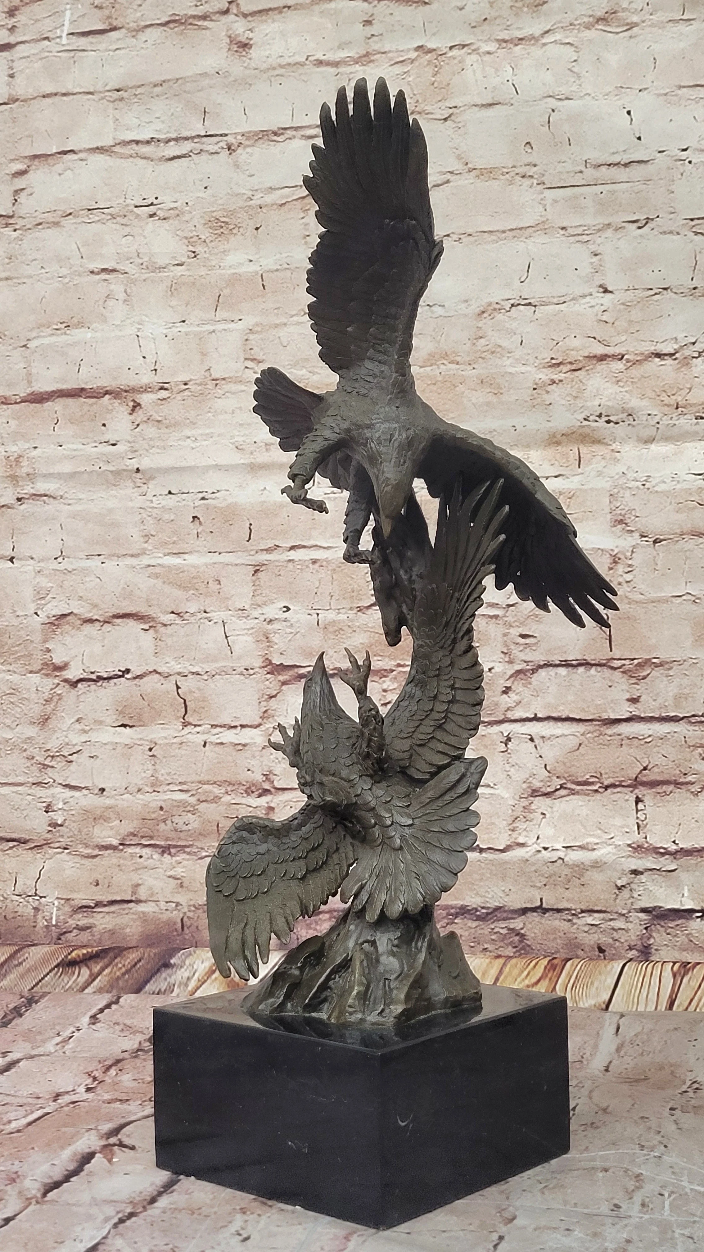 Two American Bald Eagles Fighting Bronze Sculpture Statue Decor Signed Original Art - Image 3