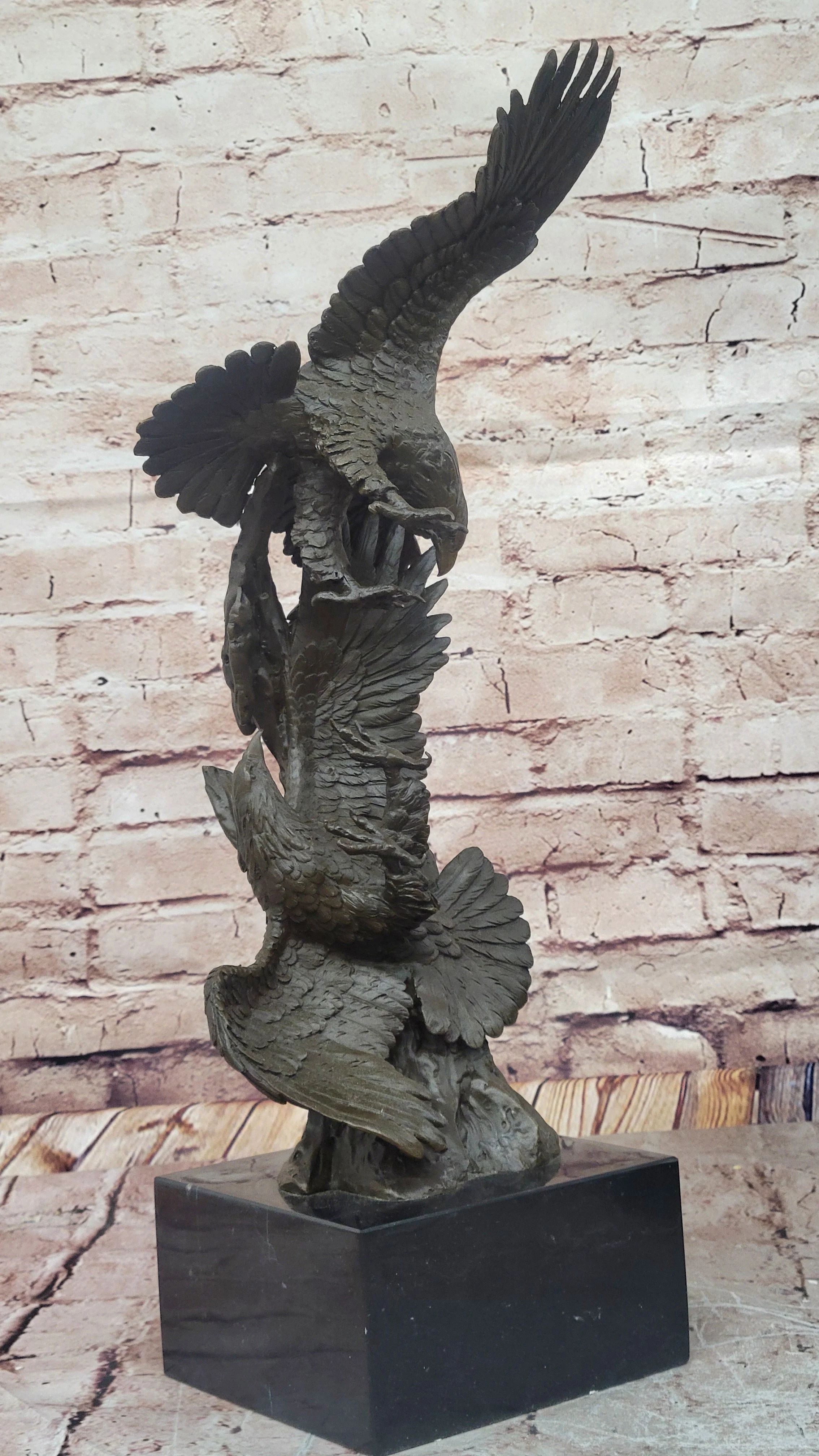 Two American Bald Eagles Fighting Bronze Sculpture Statue Decor Signed Original Art - Image 4