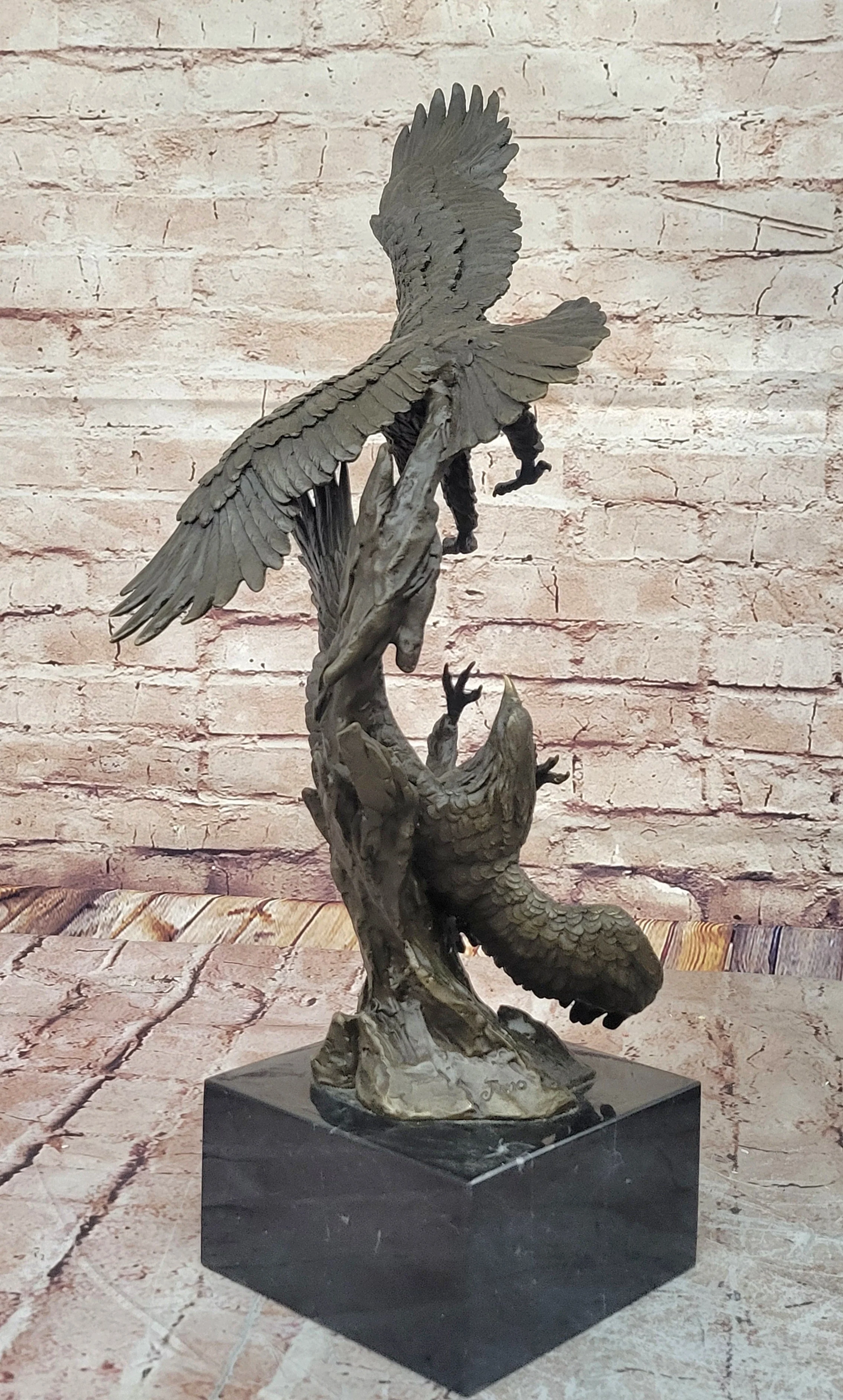 Two American Bald Eagles Fighting Bronze Sculpture Statue Decor Signed Original Art - Image 5