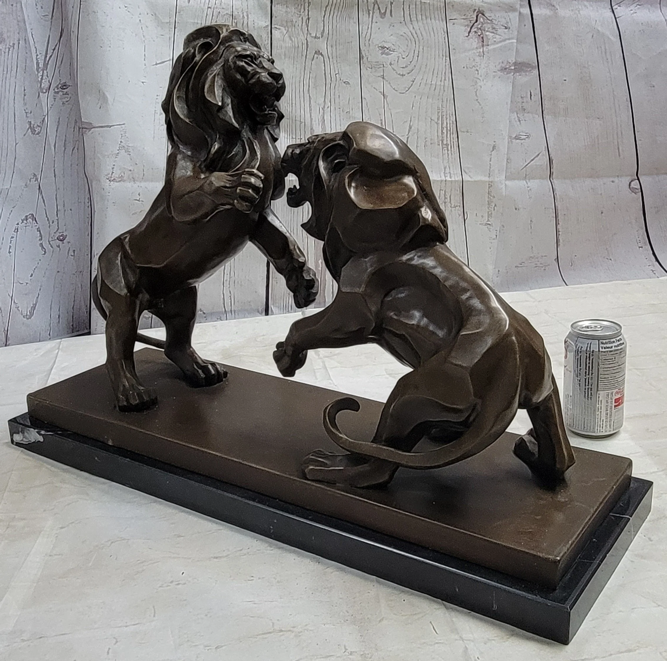 Two Guardian Lions Bronze Sculpture Statue Decor on Marble Base by Antoine Barye - Image 2