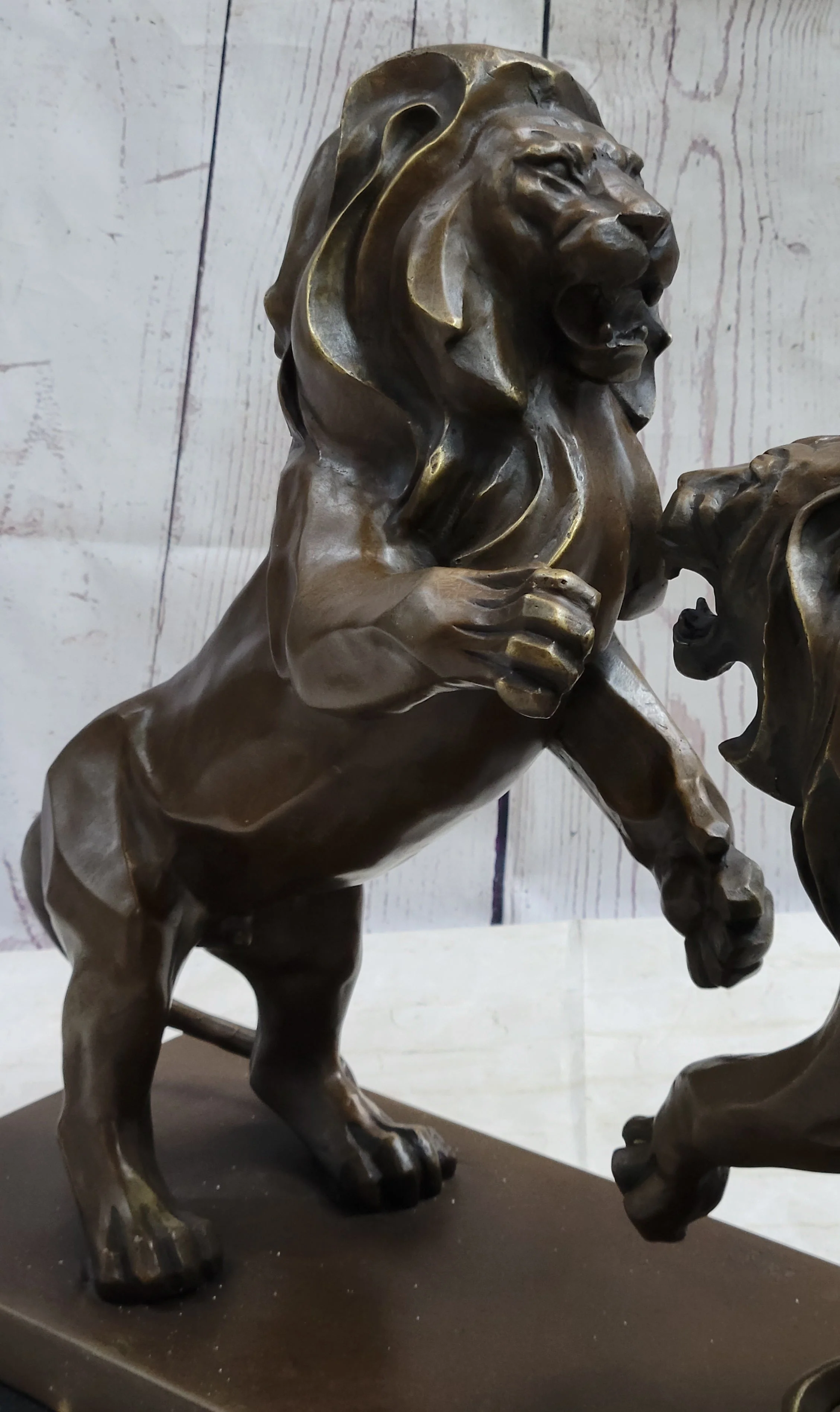 Two Guardian Lions Bronze Sculpture Statue Decor on Marble Base by Antoine Barye - Image 4