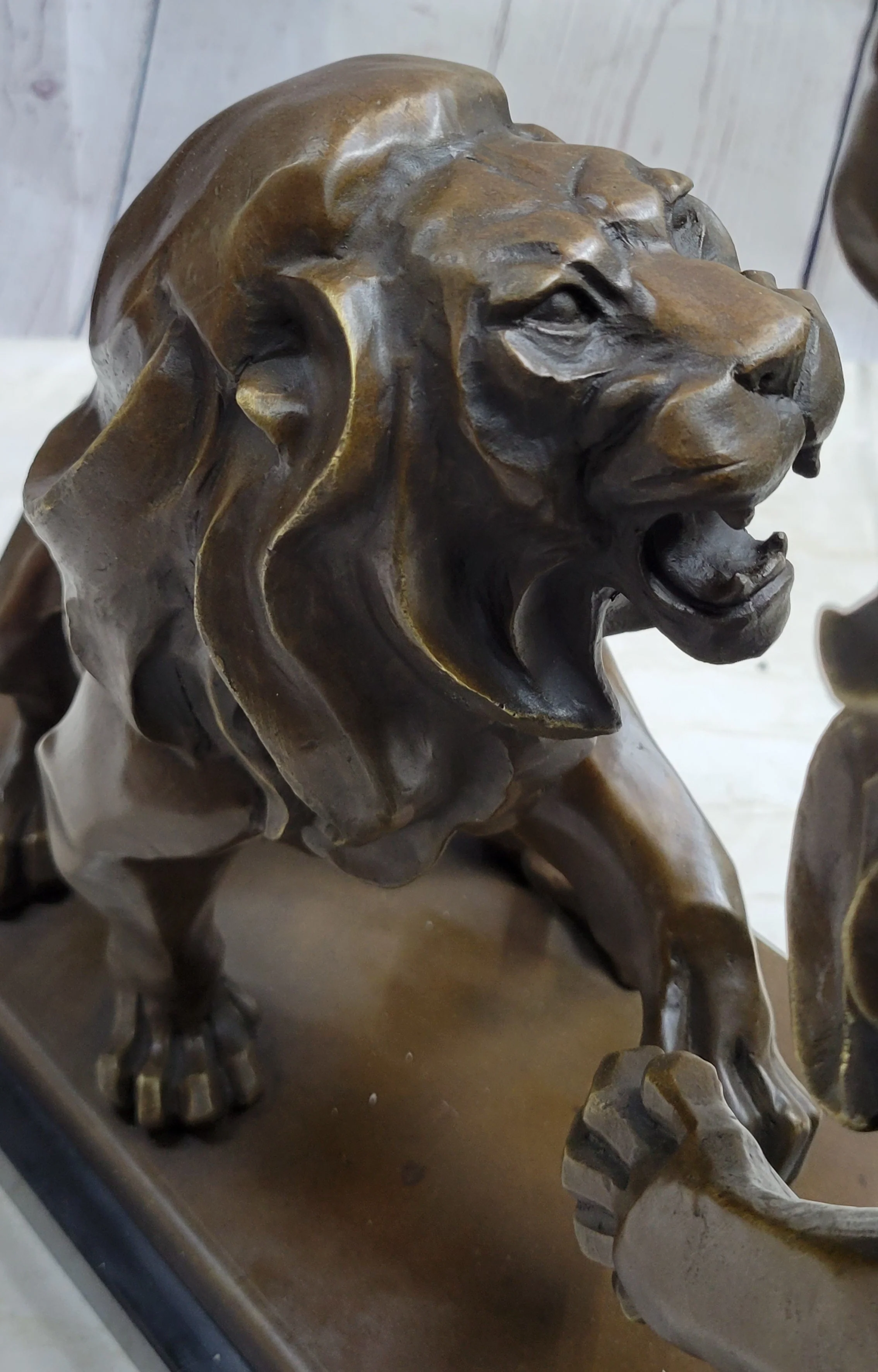 Two Guardian Lions Bronze Sculpture Statue Decor on Marble Base by Antoine Barye - Image 9