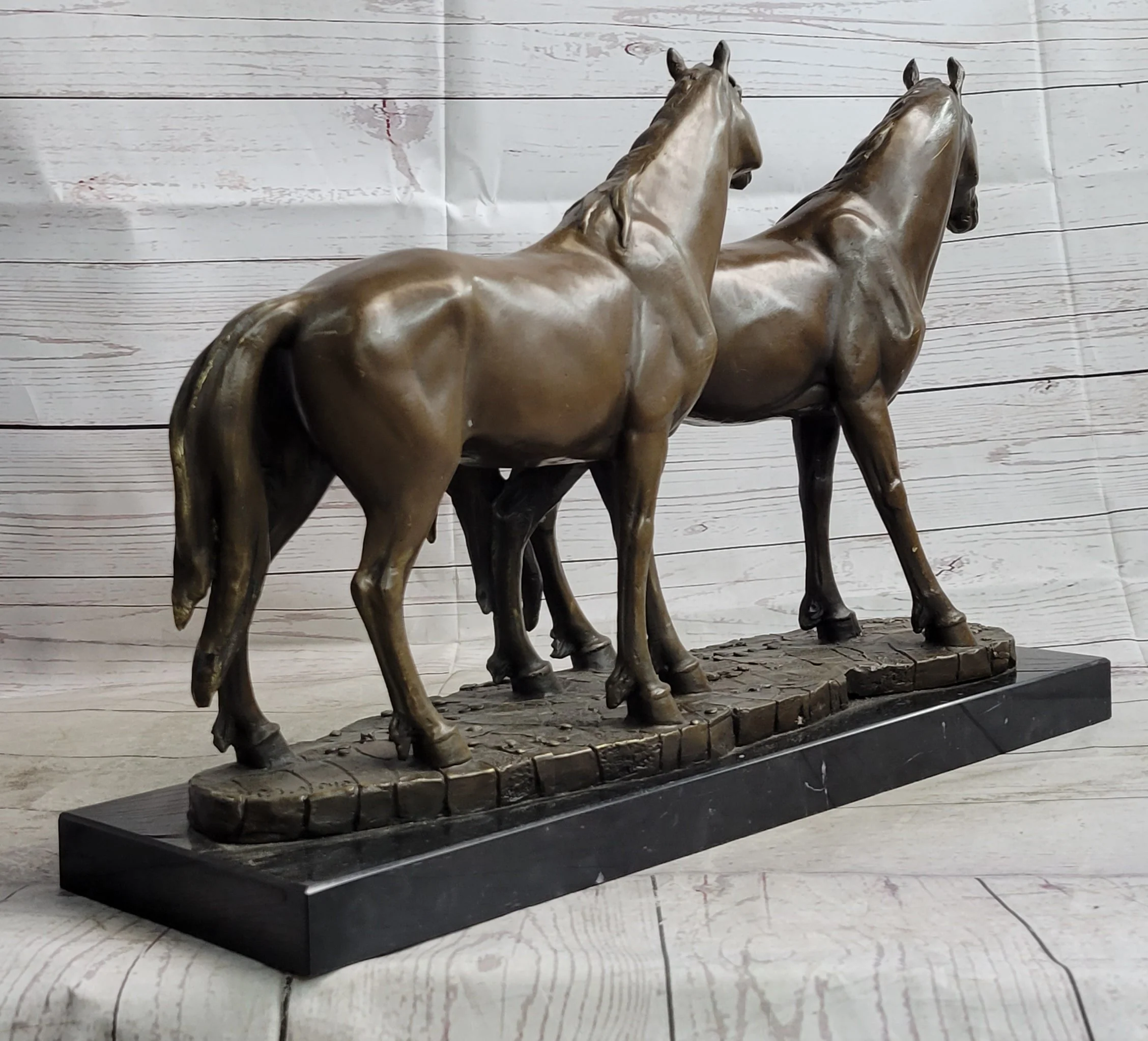 Two Horses Bronze Metal Statue Sculpture after PJ Mene on Marble Base - Image 6