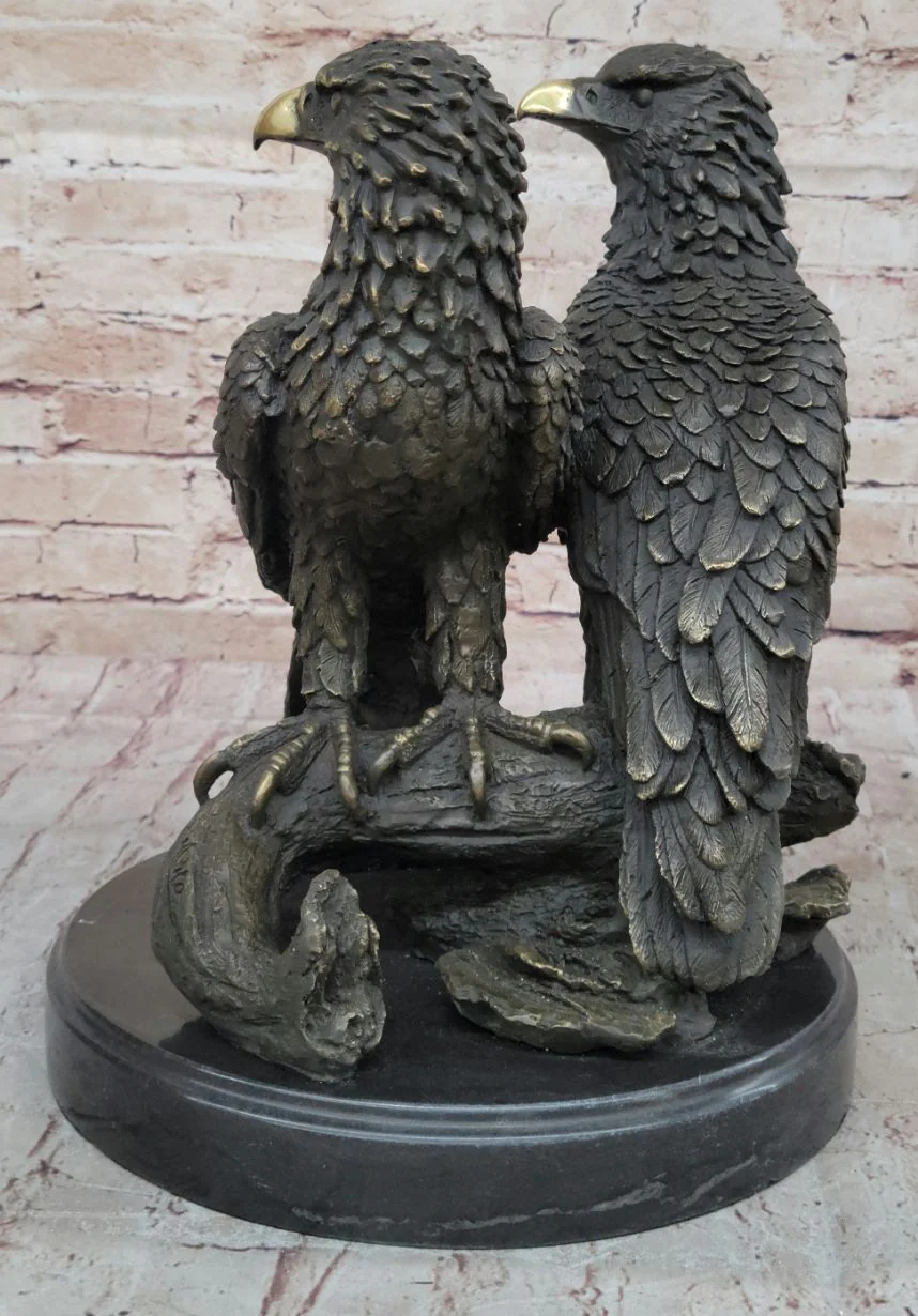 Two Juvenile American Bald Eagles Bronze Metal Statue Sculpture on Marble Base - Image 6