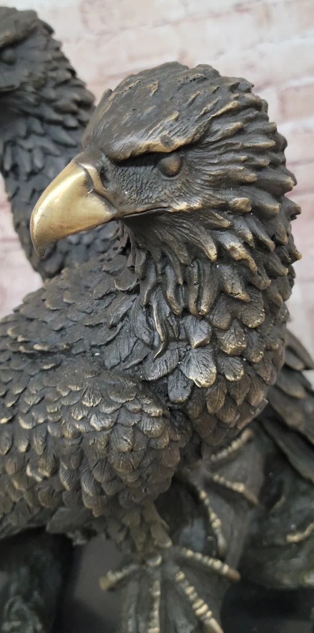 Two Juvenile American Bald Eagles Bronze Metal Statue Sculpture on Marble Base - Image 7
