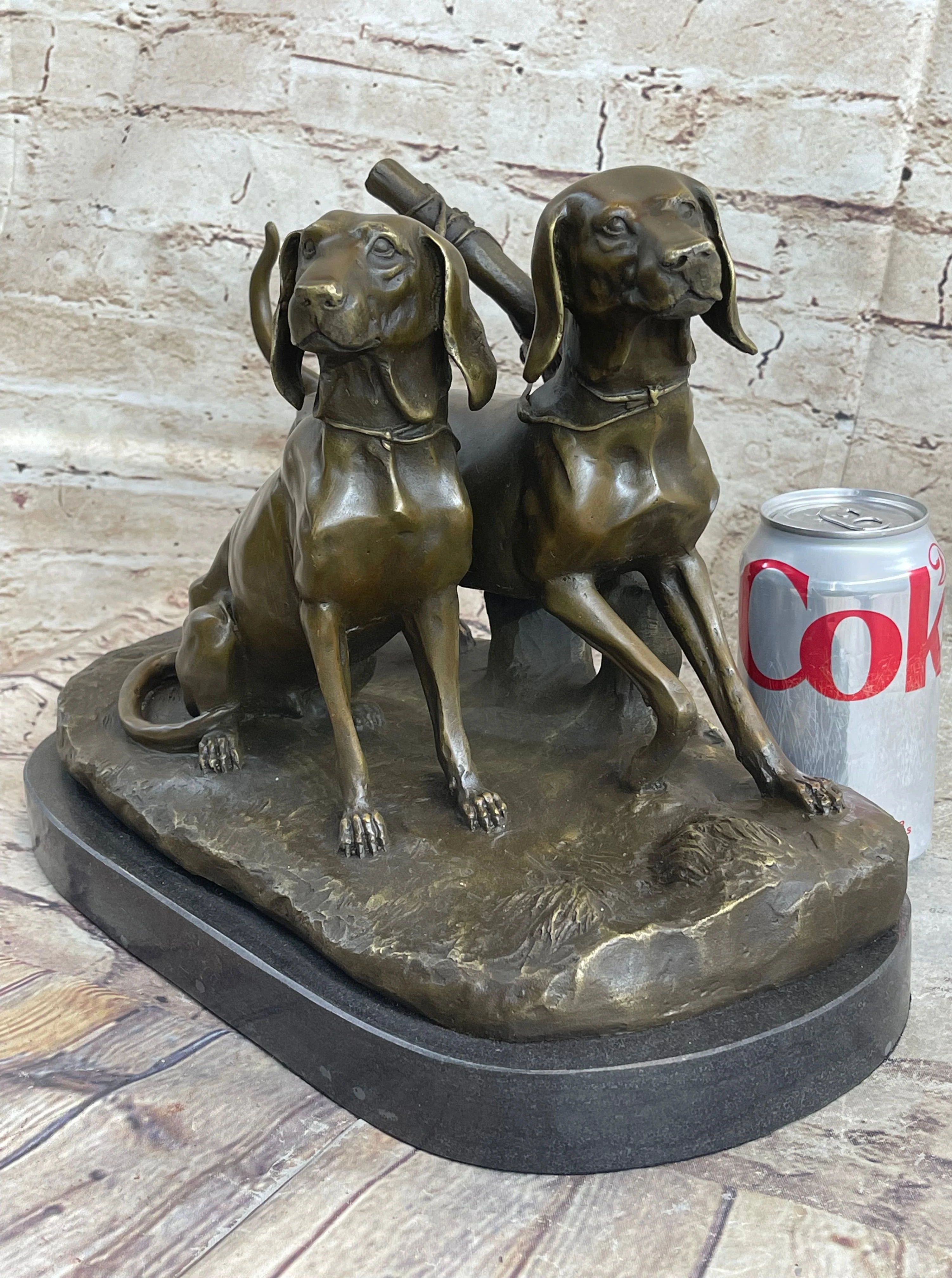 Two Large Vizsla Dog Dogs Animal House Pet by Debut Bronze Marble Sculpture Gift - Image 2