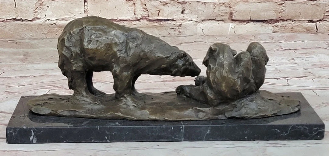 Two Playful Bears Bronze Sculpture Statue Bear Figure on Marble Base by Milo - Image 5