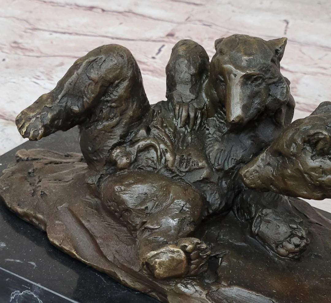 Two Playful Bears Bronze Sculpture Statue Bear Figure on Marble Base by Milo - Image 6