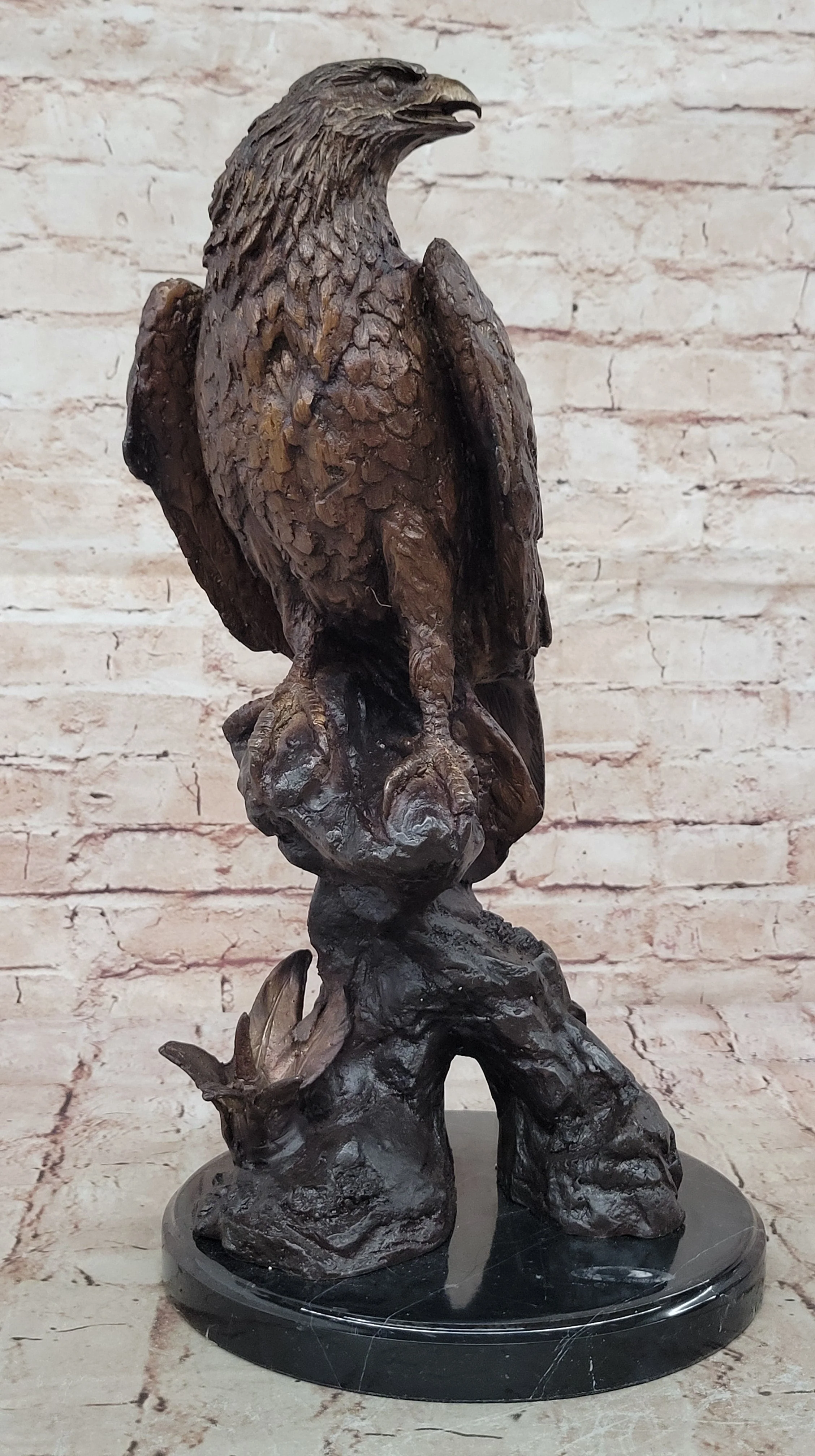 Two Tone American Bald Eagle Bronze Statue Sculpture Figure Marble Base 18" x 9" - Image 3