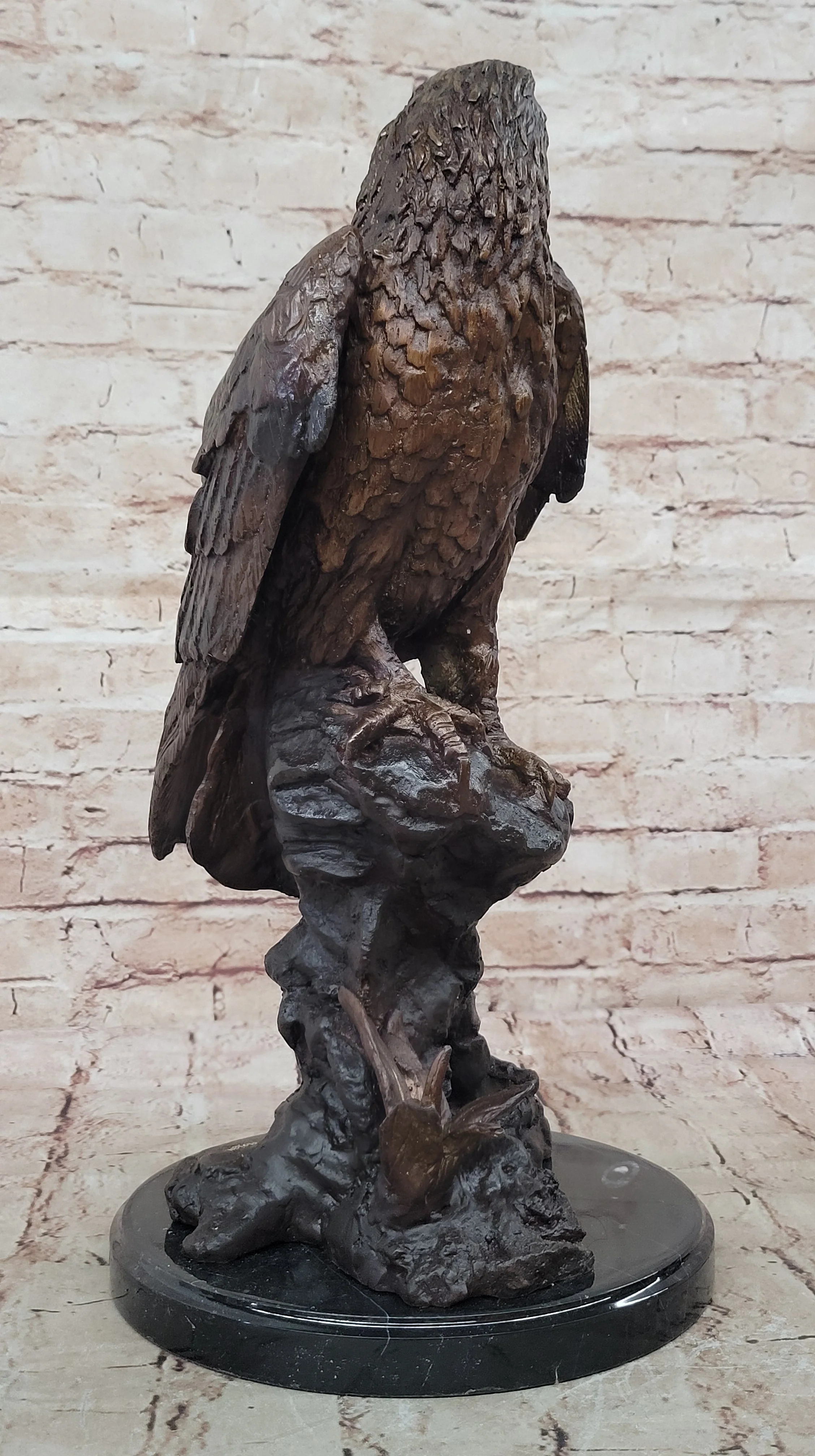 Two Tone American Bald Eagle Bronze Statue Sculpture Figure Marble Base 18" x 9" - Image 4