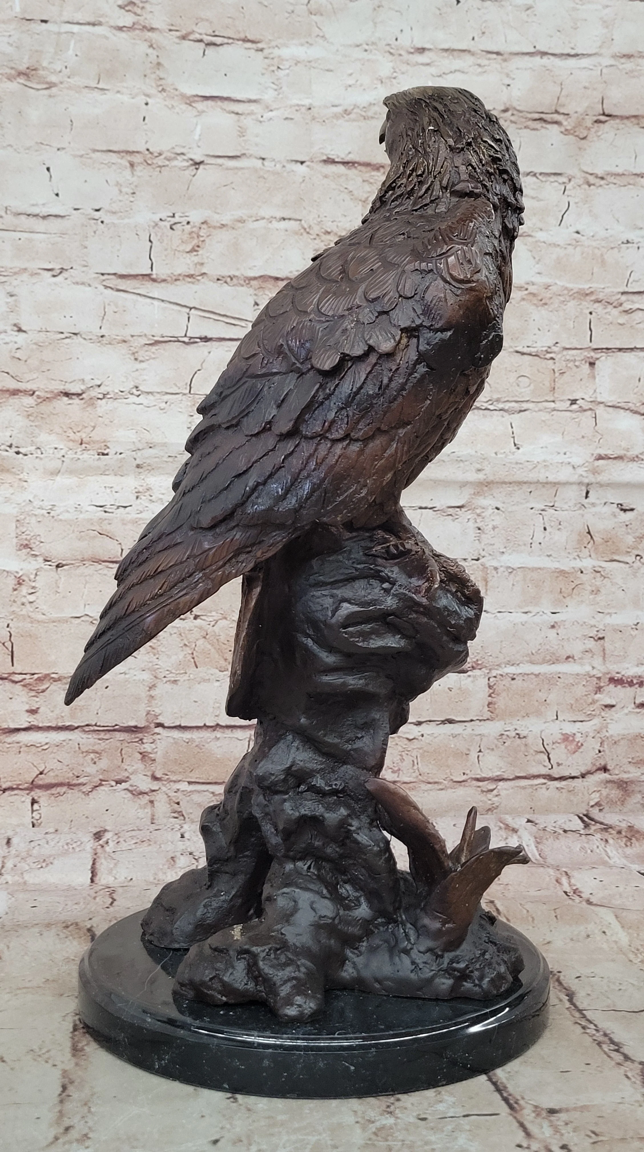 Two Tone American Bald Eagle Bronze Statue Sculpture Figure Marble Base 18" x 9" - Image 5
