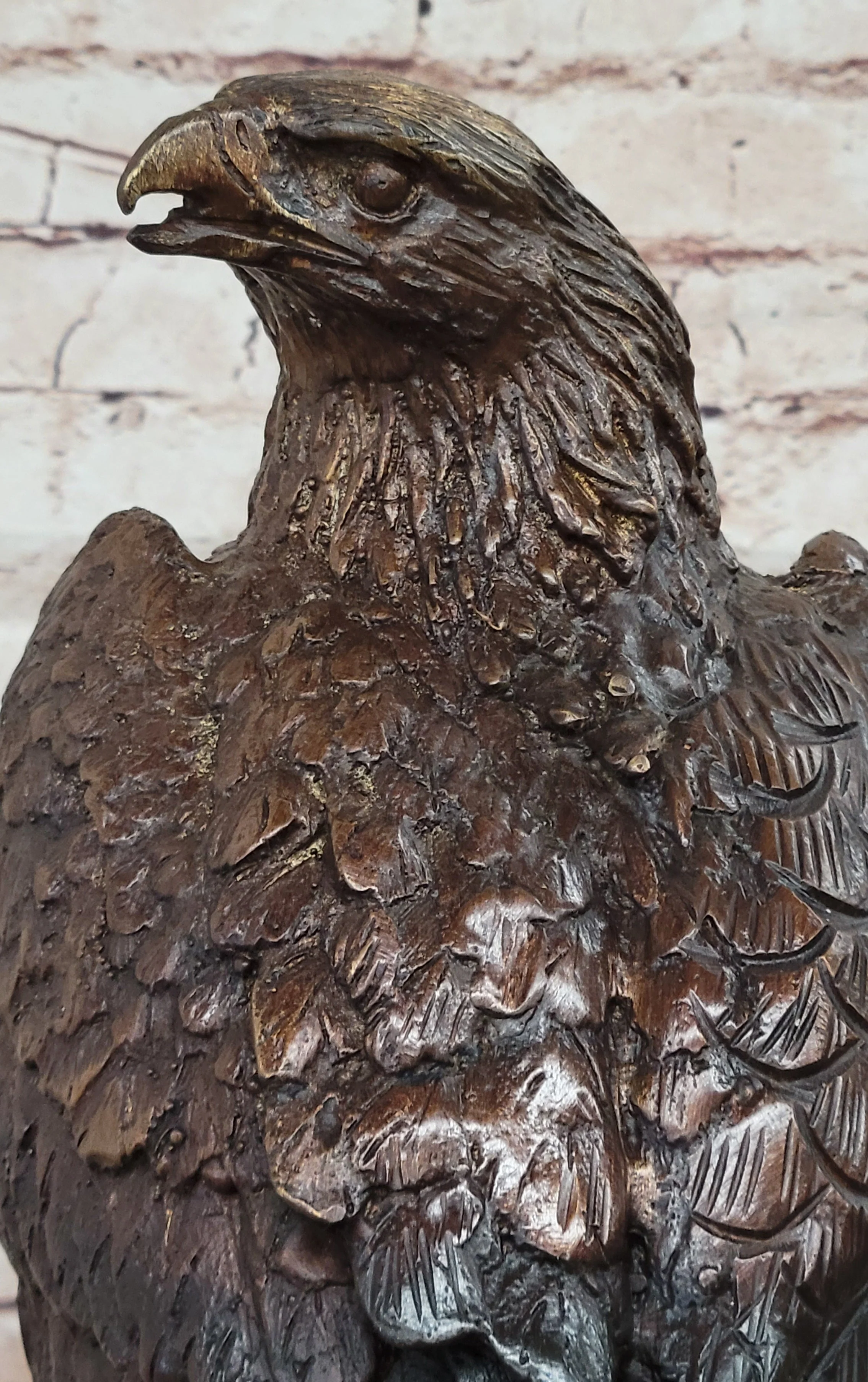 Two Tone American Bald Eagle Bronze Statue Sculpture Figure Marble Base 18" x 9" - Image 7