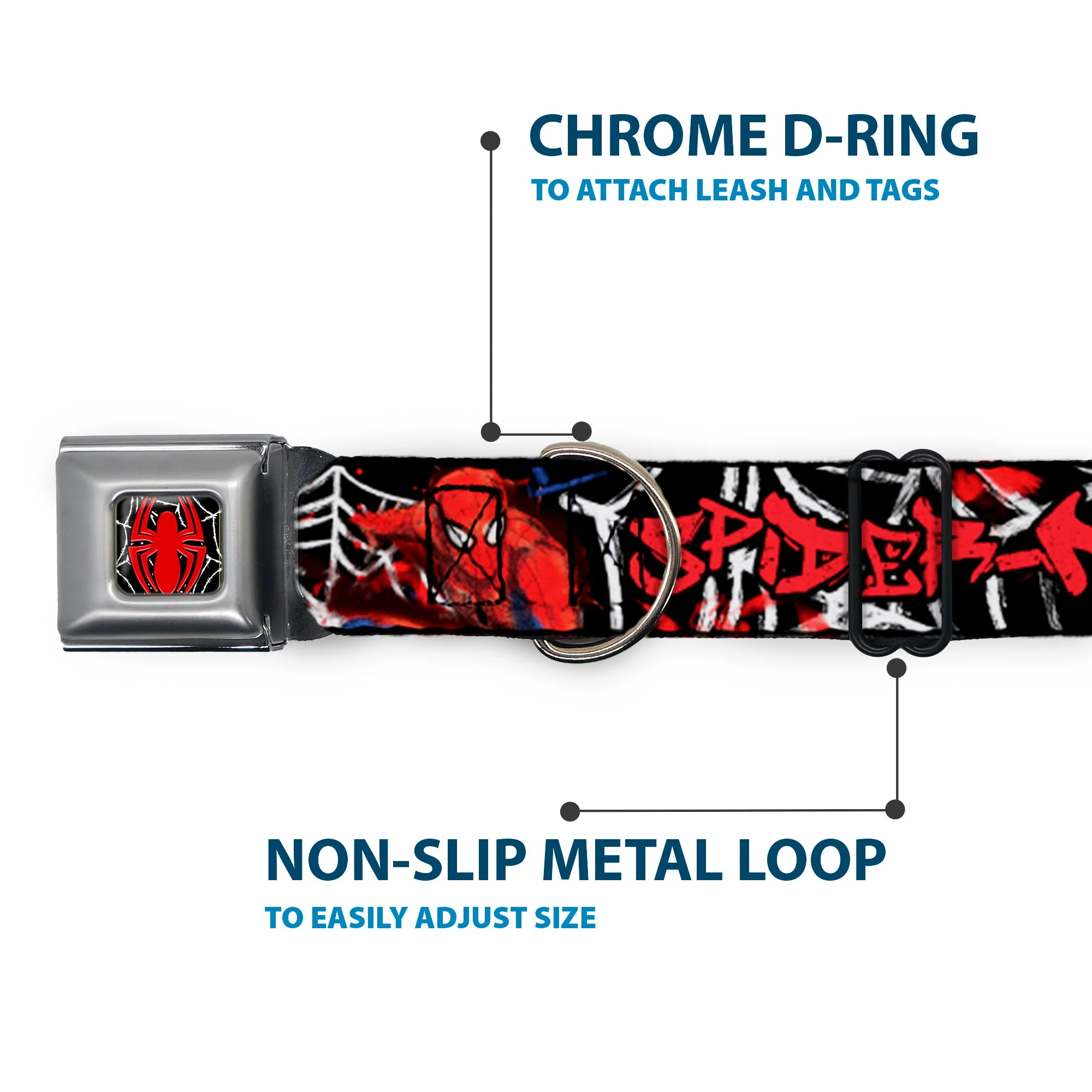 ULTIMATE SPIDER-MAN Spider Logo2 Spider Web Full Color Black White Red Seatbelt Buckle Collar - SPIDER-MAN/3-Poses/Spider Web Sketch Black/White/Red - Image 5