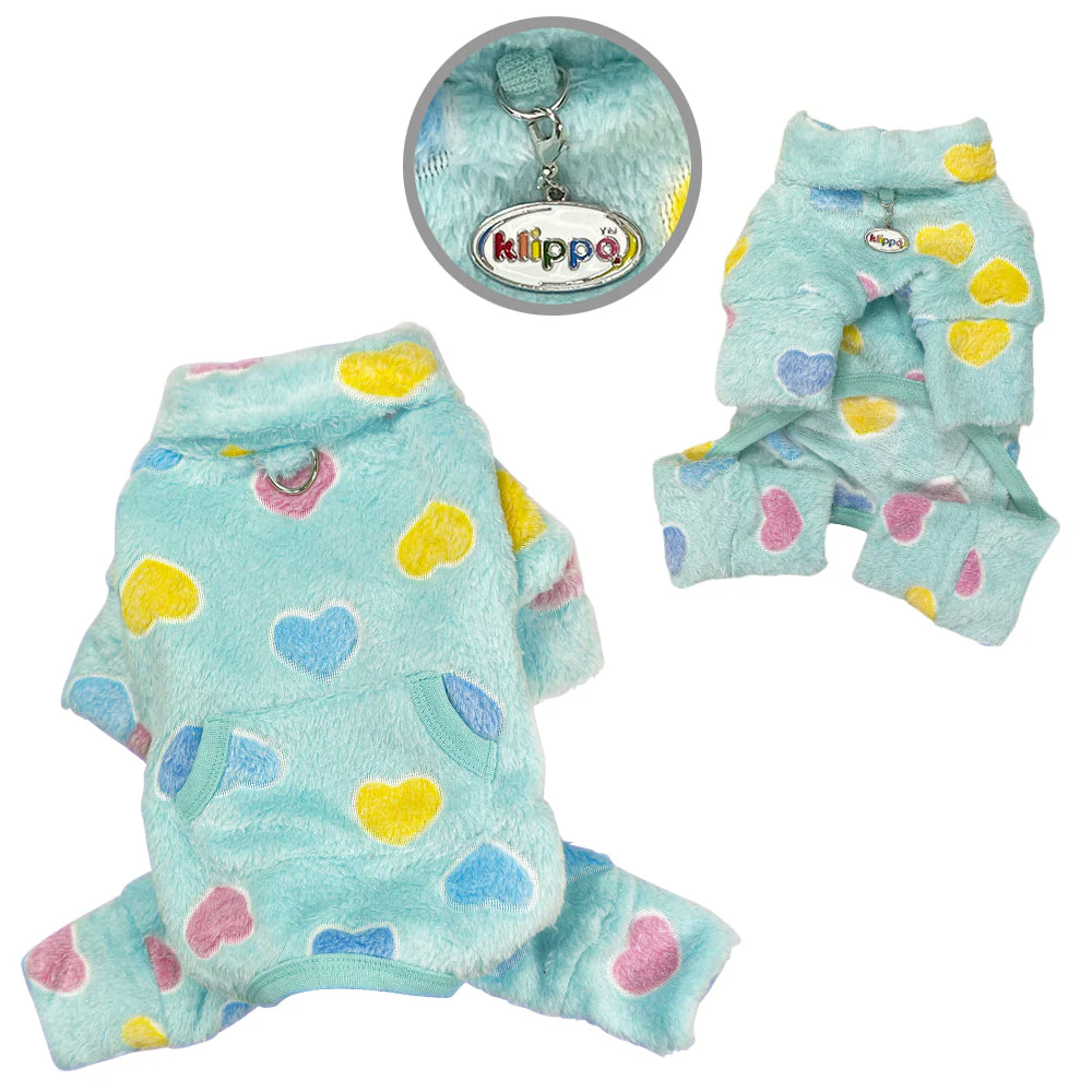 Ultra Plush Colorful Hearts Turtleneck Pajamas - Blue - Image 2