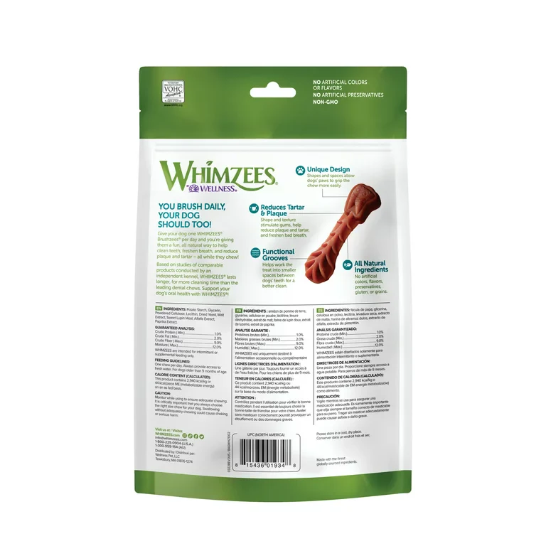 Valuebag Whimzees Brushzees Small Daily Dental Dog Treats 3.4" (12.7oz) - Image 2