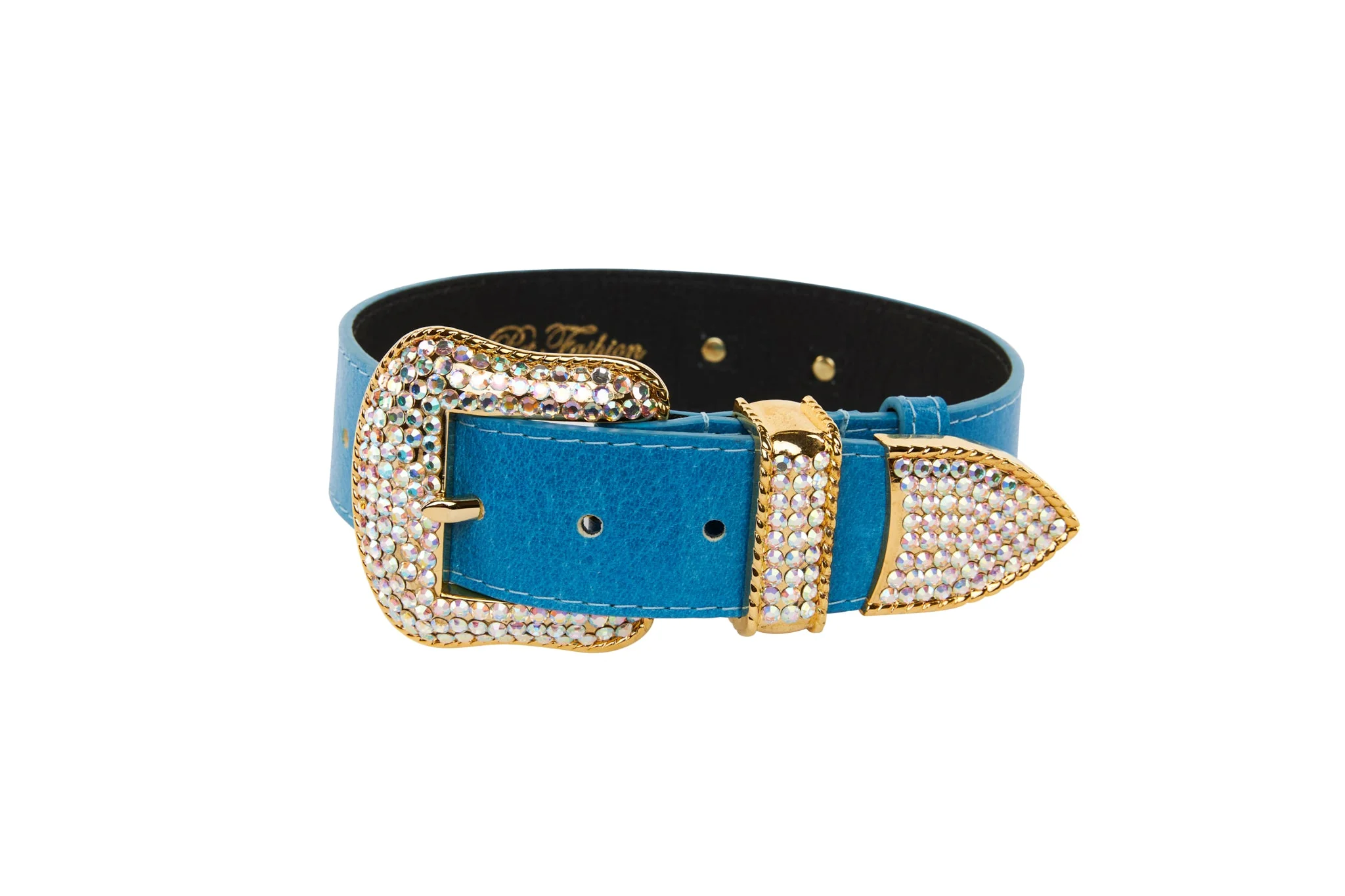Vegetable Colored Italian Leather Collar With Gold Swarovski Crystal Hardware - Image 2