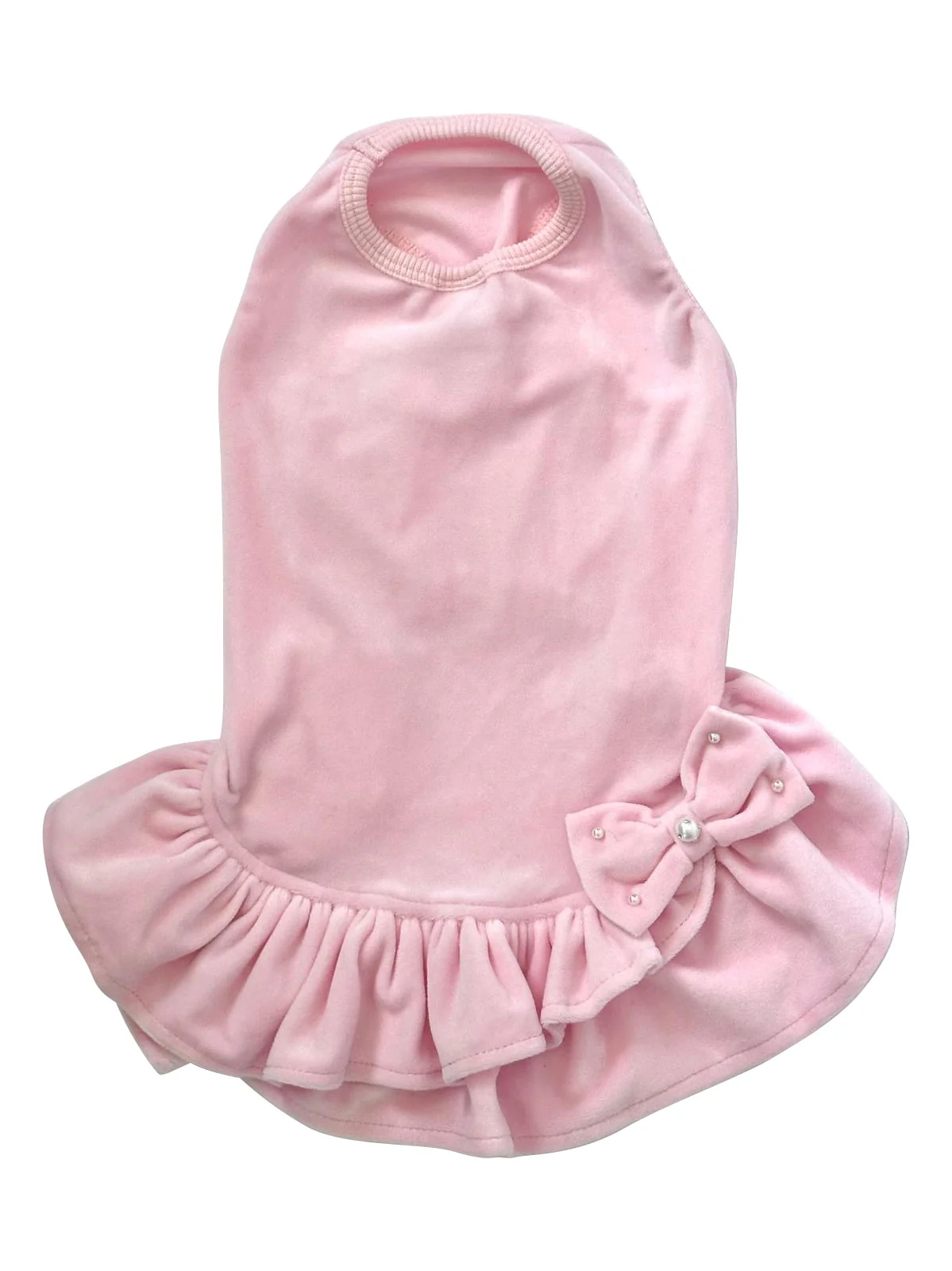 Velour Dress with Pink Bow and Pearls - Image 3