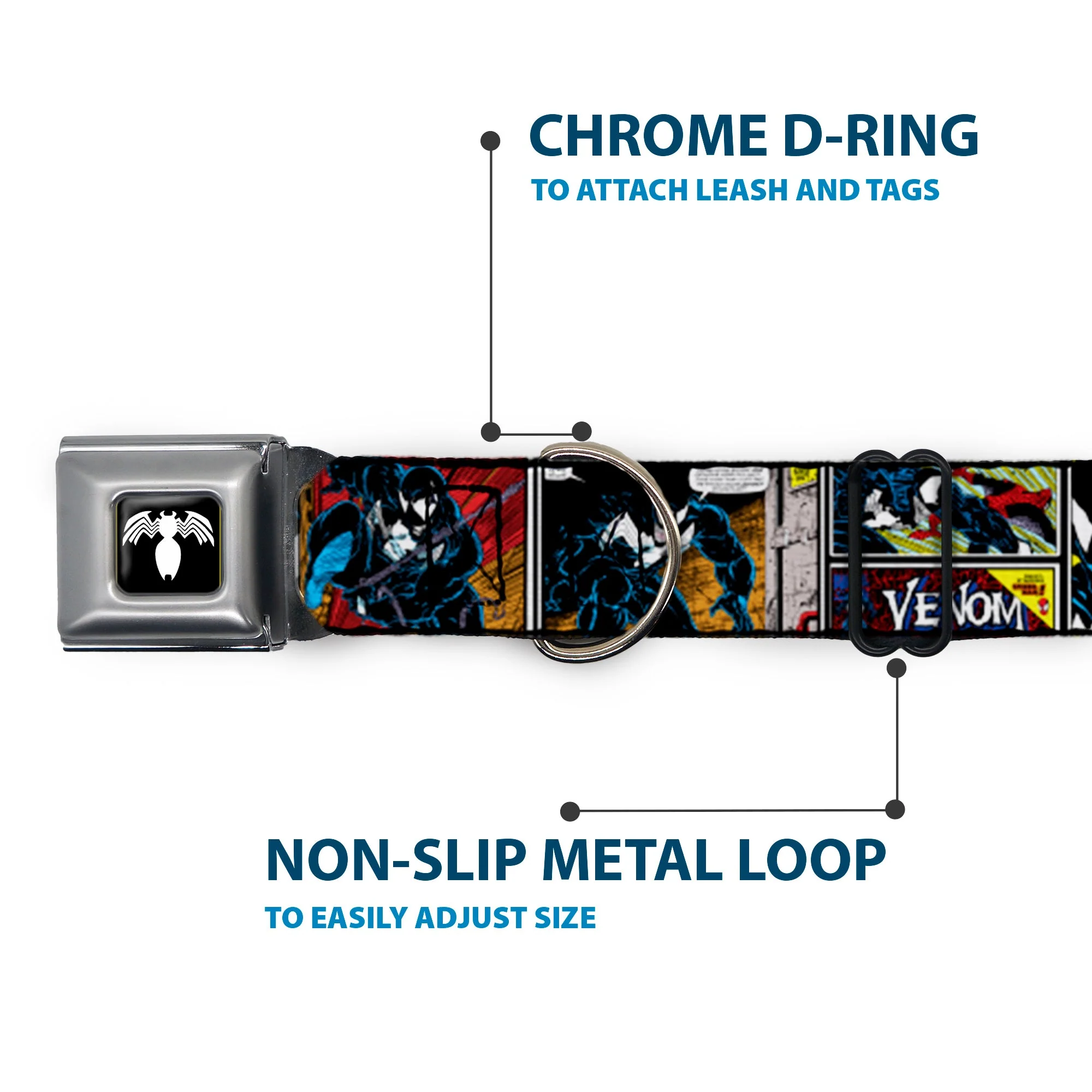 Venom Spider Logo Black/White Seatbelt Buckle Collar - Venom Comic Book Panels - Image 5