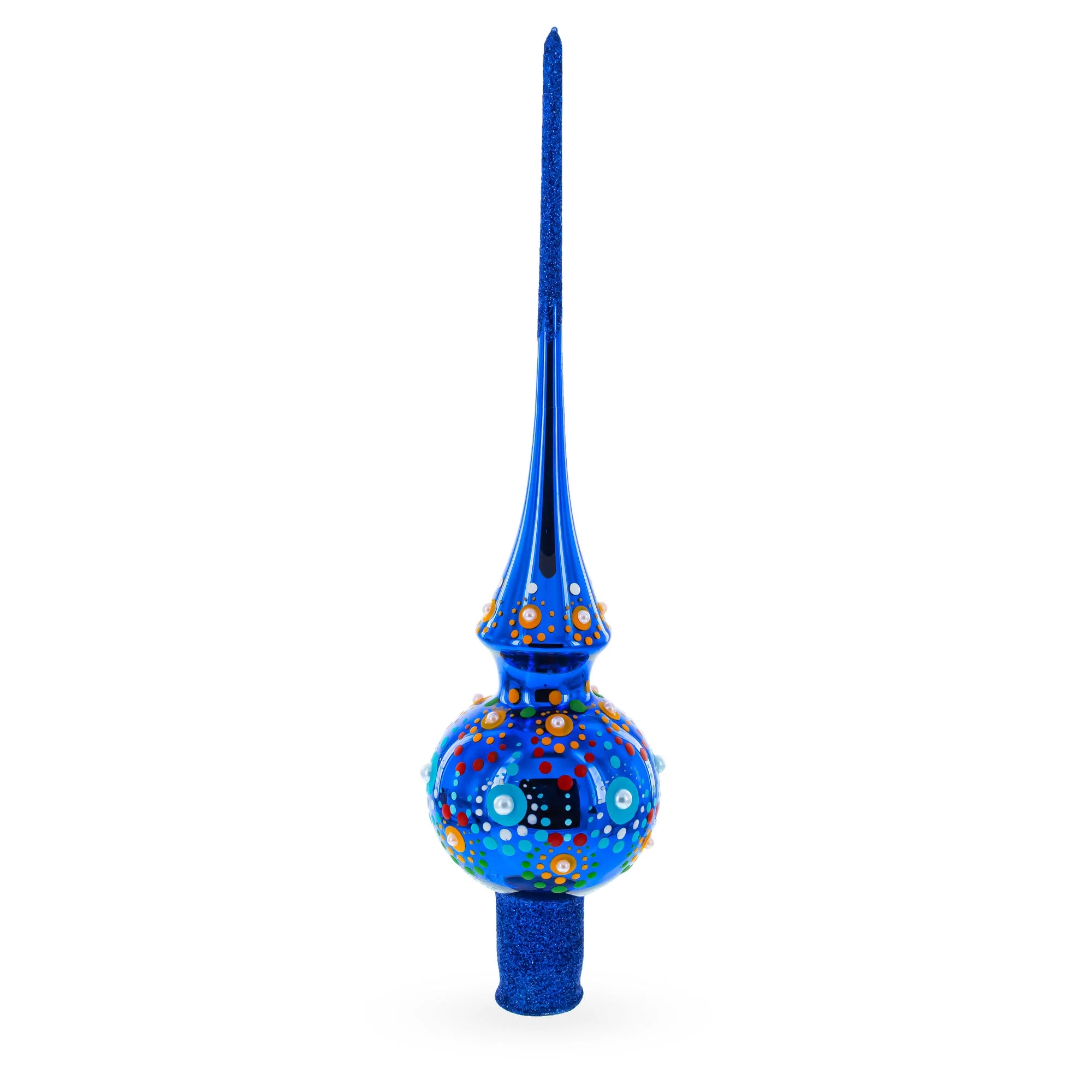 Vibrant Sapphire Blue with Festive Accents Glass Christmas Tree Topper - Image 3