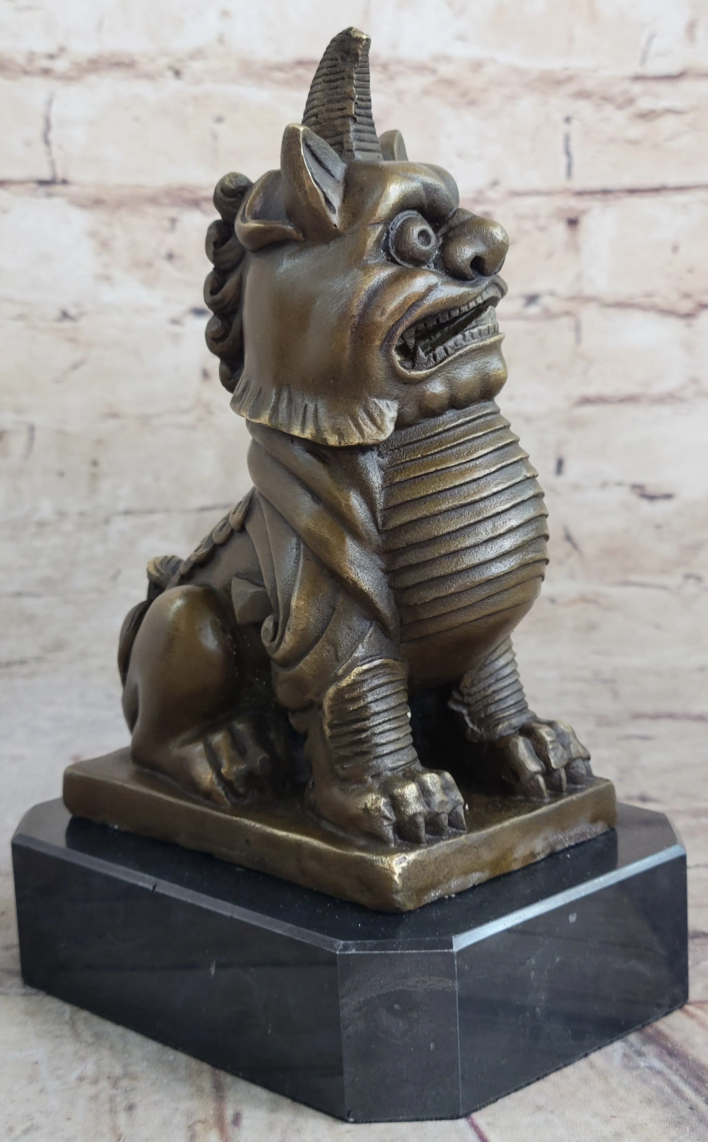 Vintage Fengshui Bronze Guardian Fu Foo Dogs Lion Door Leo Statue Lions Erte - Image 3