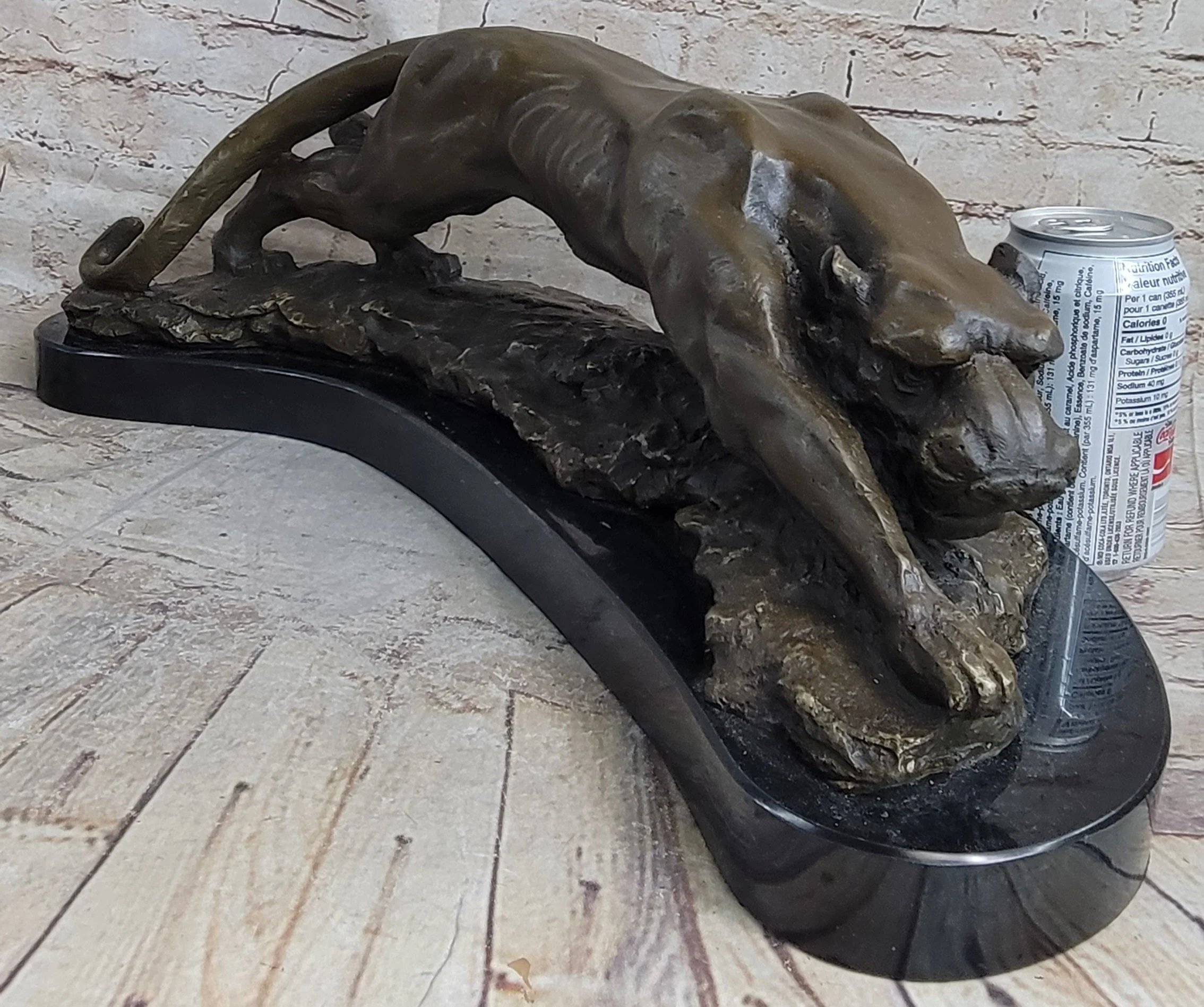Waking Panther Mountain Lion Puma Big Cat Bronze Statue Sculpture on Marble Base - Image 2