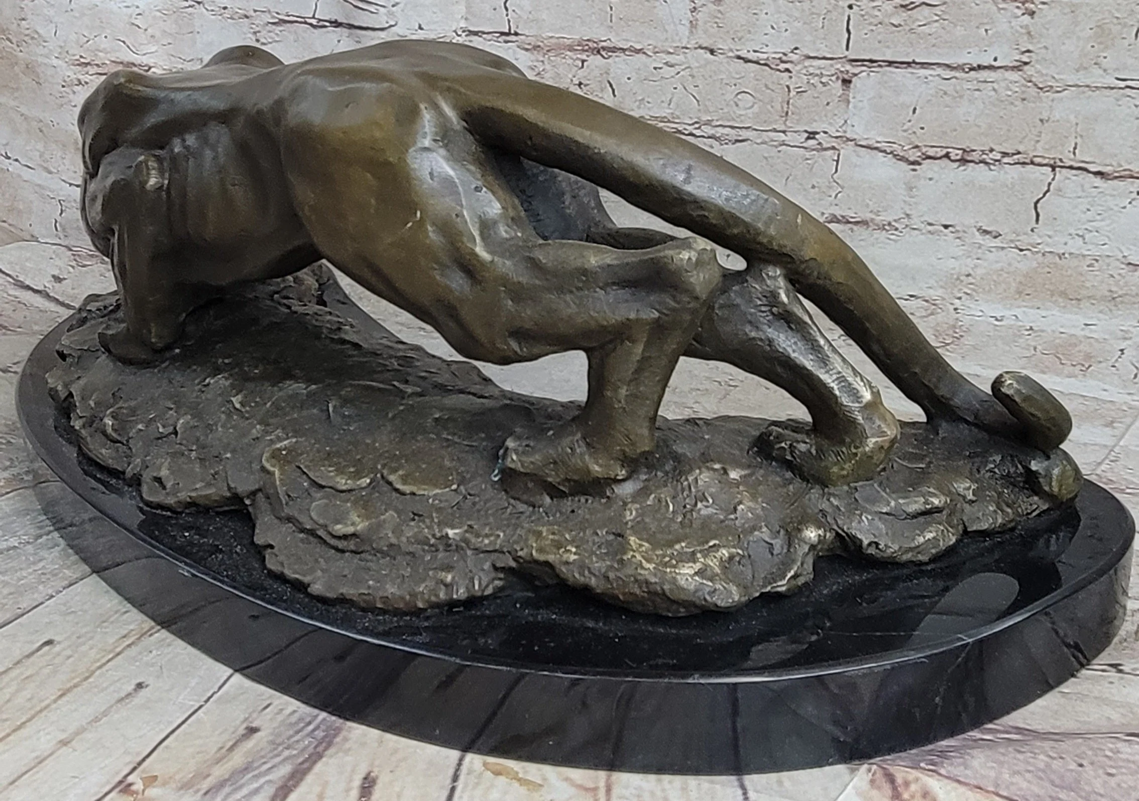 Waking Panther Mountain Lion Puma Big Cat Bronze Statue Sculpture on Marble Base - Image 5