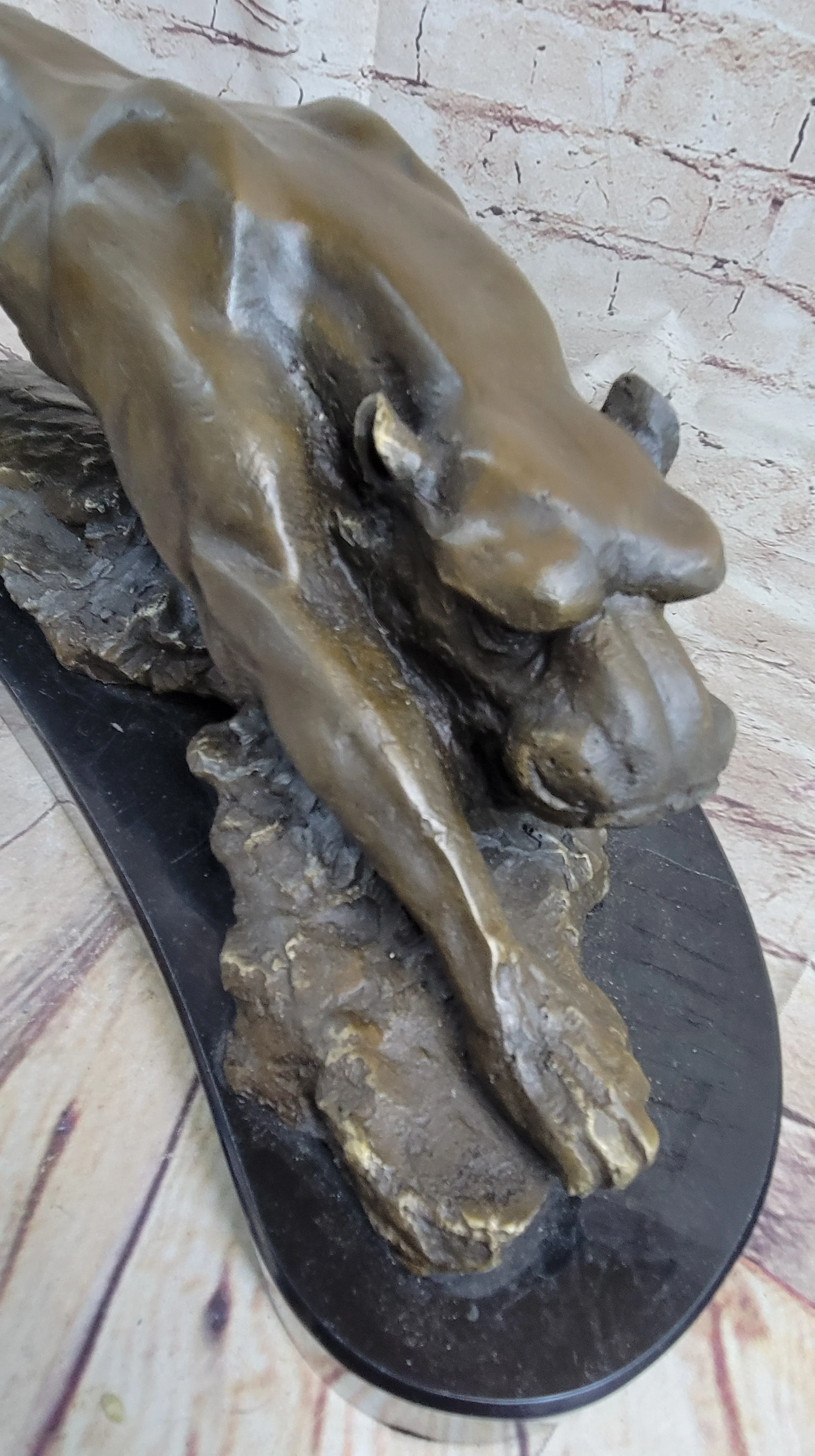Waking Panther Mountain Lion Puma Big Cat Bronze Statue Sculpture on Marble Base - Image 7