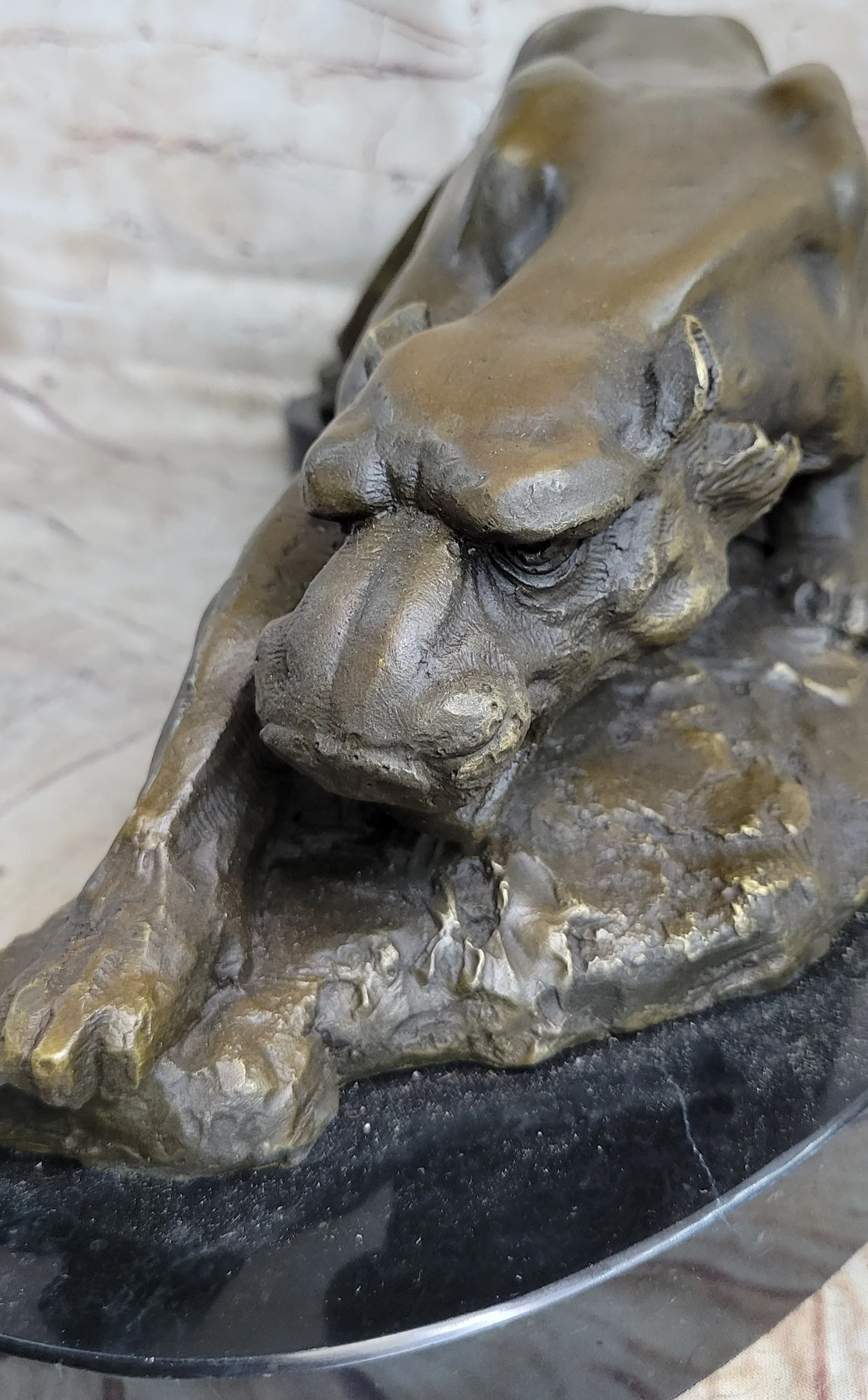 Waking Panther Mountain Lion Puma Big Cat Bronze Statue Sculpture on Marble Base - Image 8