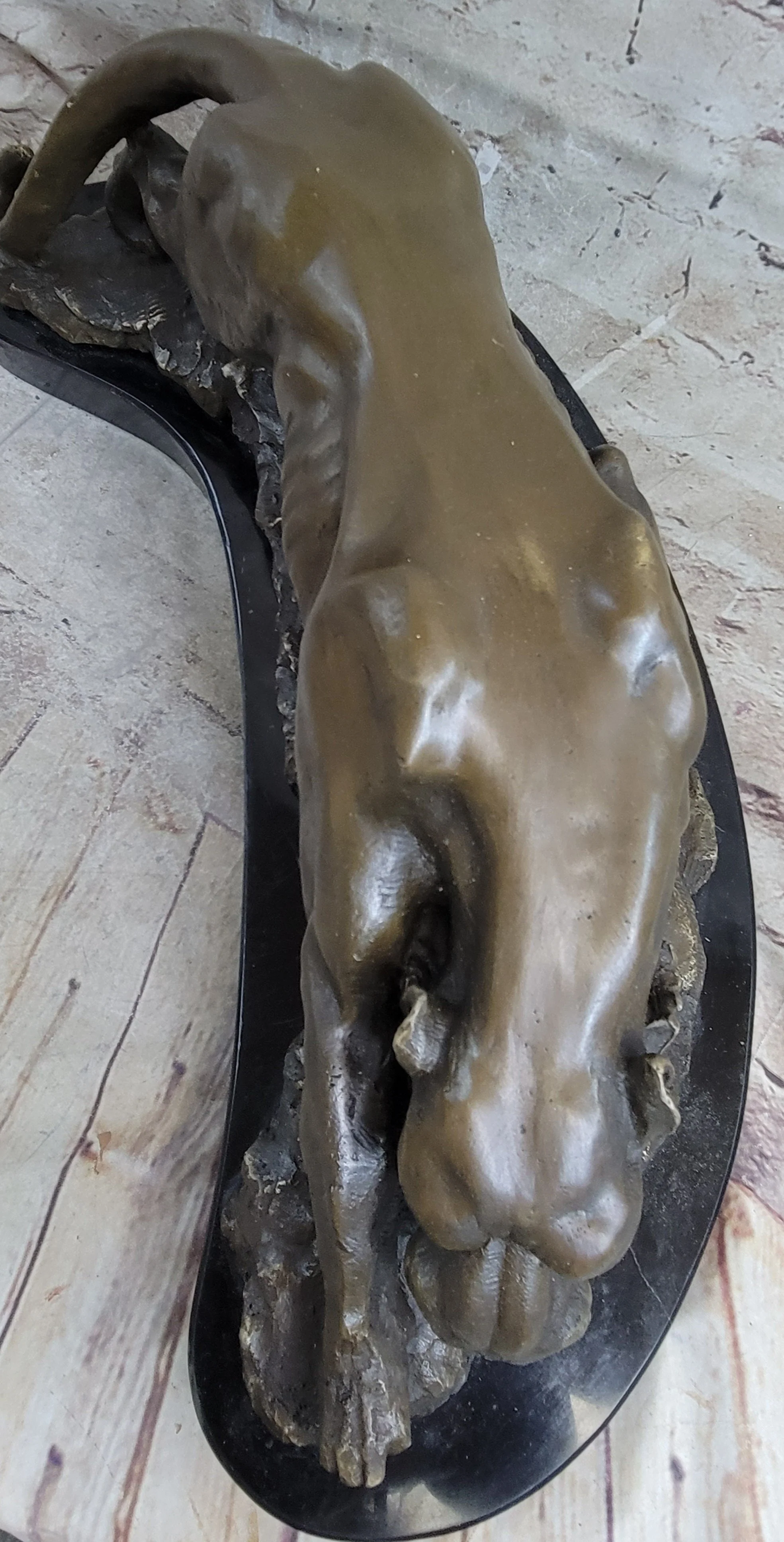 Waking Panther Mountain Lion Puma Big Cat Bronze Statue Sculpture on Marble Base - Image 9