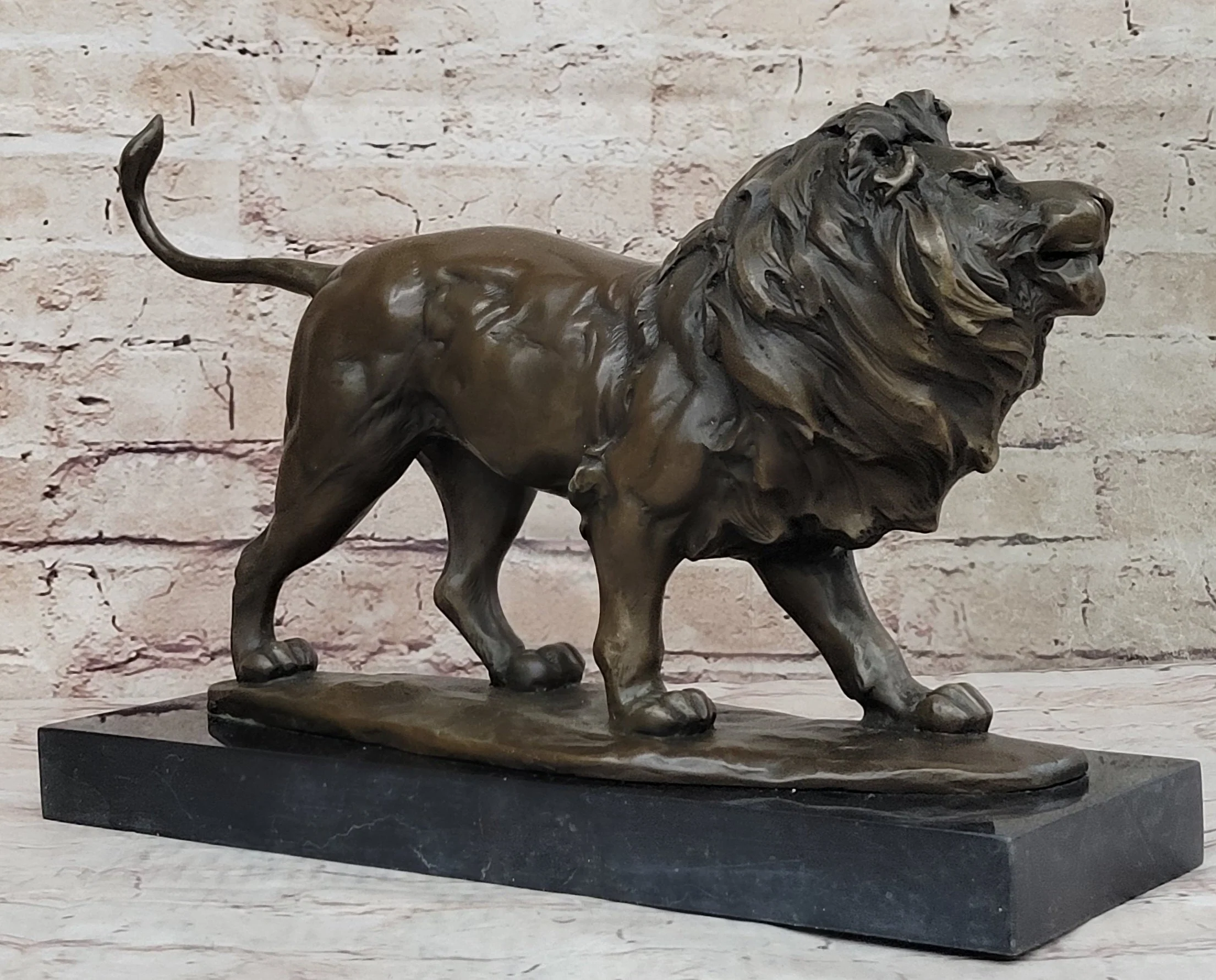 Walking Lion Bronze Sculpture Statue Figure on Marble Base Signed Milo - Image 3