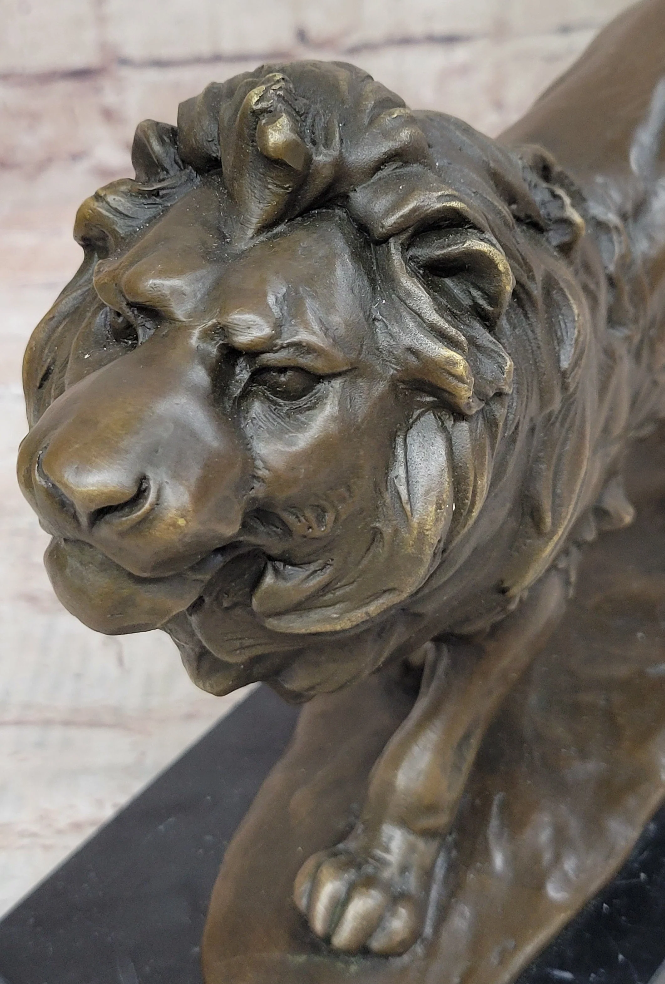 Walking Lion Bronze Sculpture Statue Figure on Marble Base Signed Milo - Image 6
