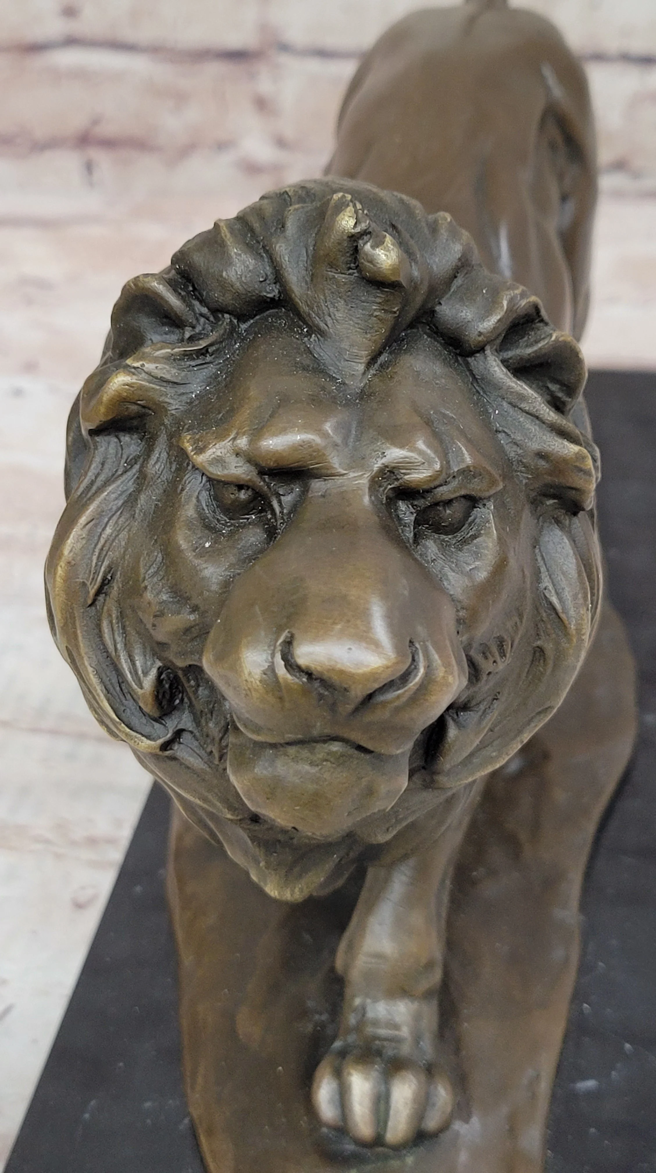 Walking Lion Bronze Sculpture Statue Figure on Marble Base Signed Milo - Image 7