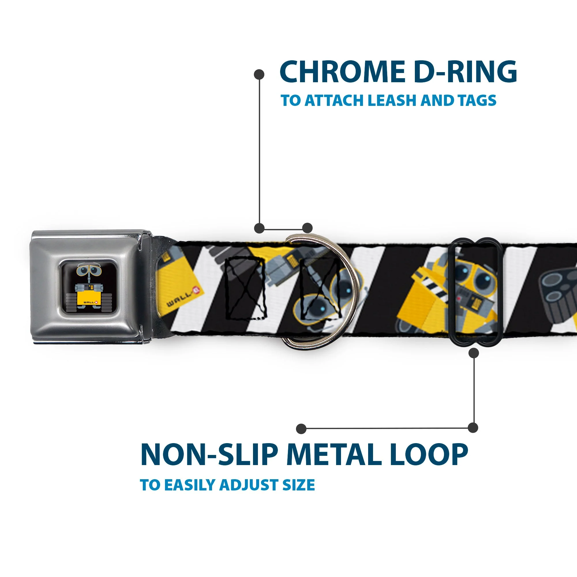 WALL-E Pose Full Color Black Seatbelt Buckle Collar - Wall-E Poses/Stripe Black/White - Image 5