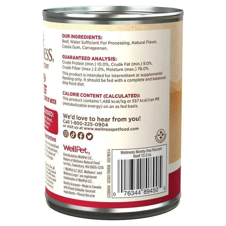 Wellness Adult 95% Beef Wet Dog Food (13.2oz) - Image 2