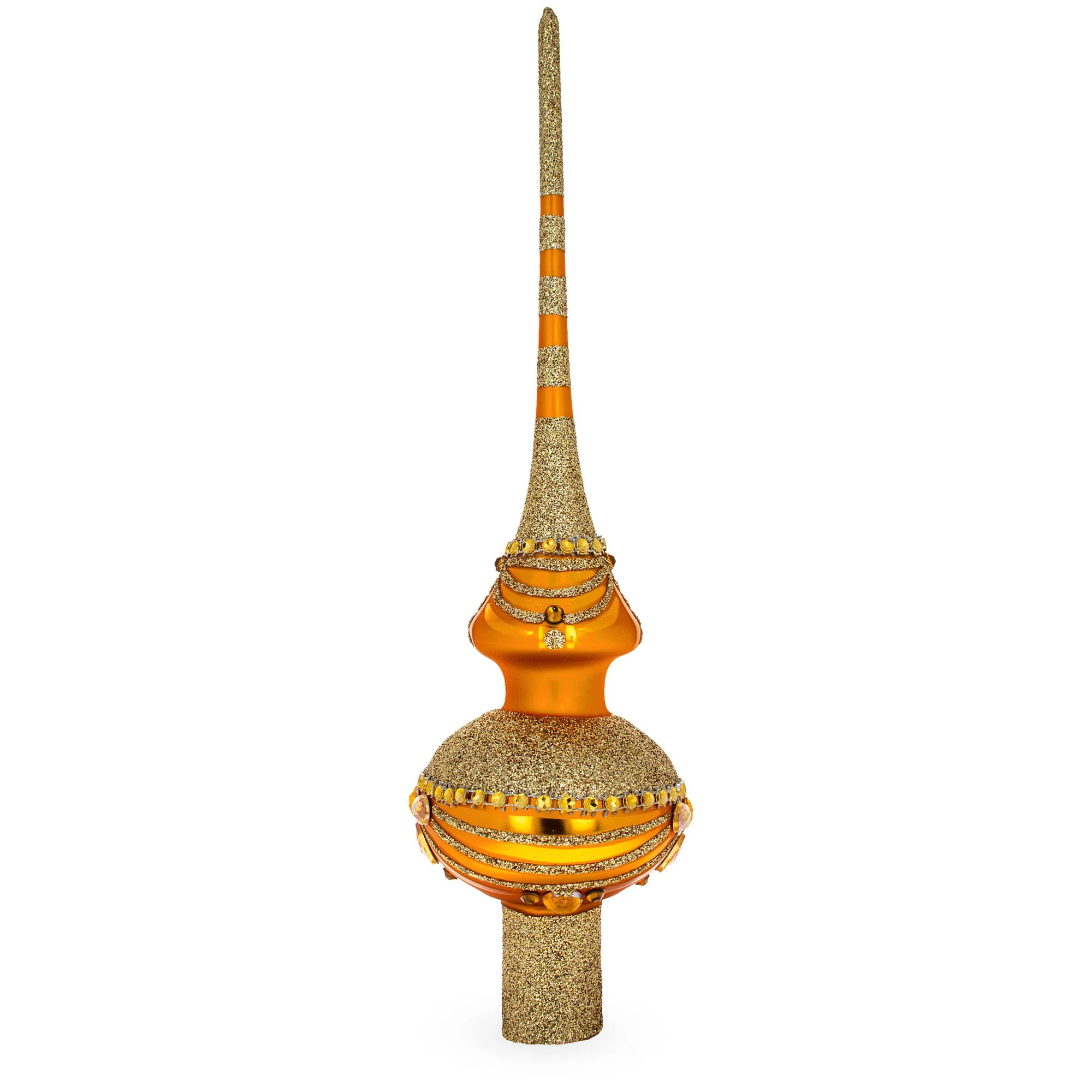 White and Golden Jewels on Sparkling Orange Glass Christmas Tree Topper 11 Inches - Image 2