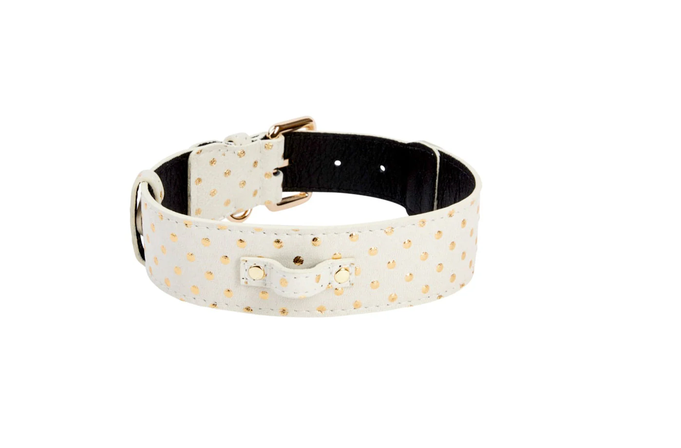 White & Gold Polka Dot Italian Leather Classic Collar - Image 4