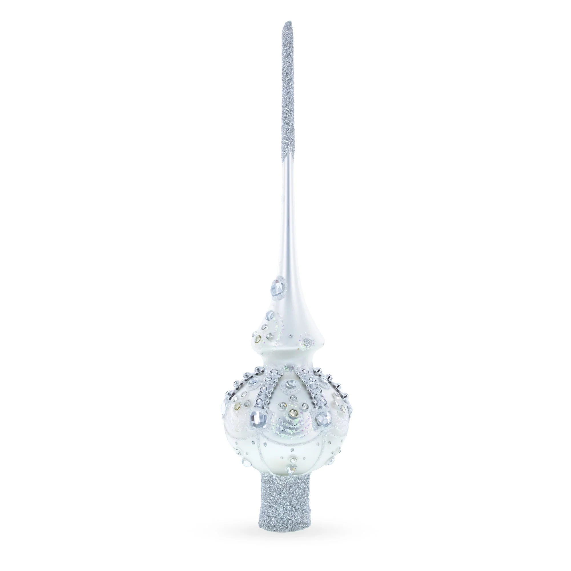 White Jewels on Silver Glass Christmas Tree Topper 11 Inches - Image 2