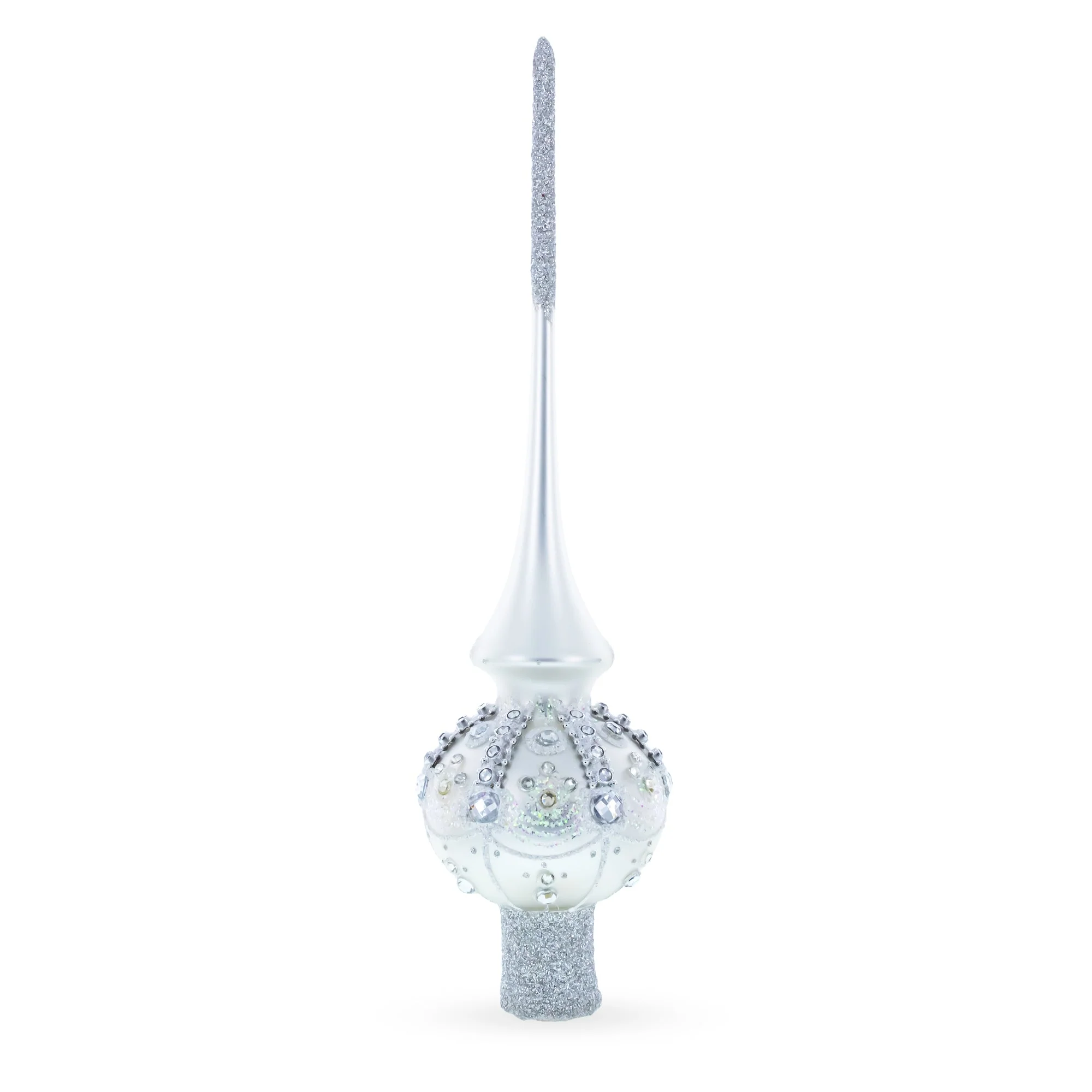White Jewels on Silver Glass Christmas Tree Topper 11 Inches - Image 3