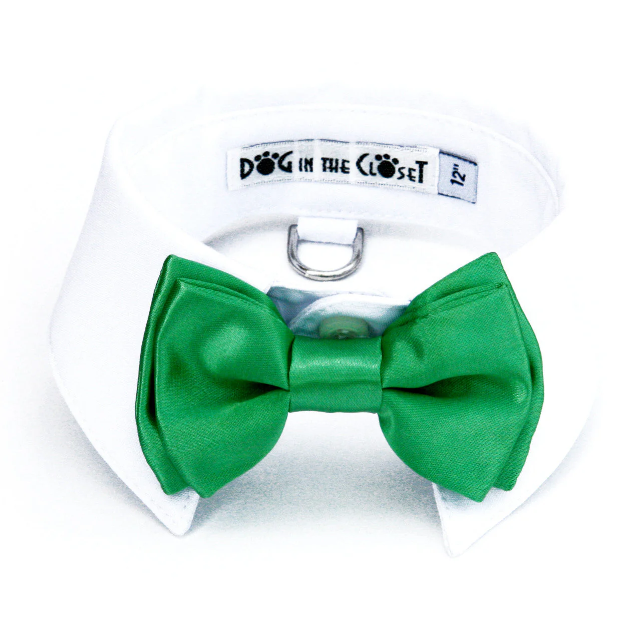 White Shirt Dog Collar with Kelly Green Bow Tie - Image 3