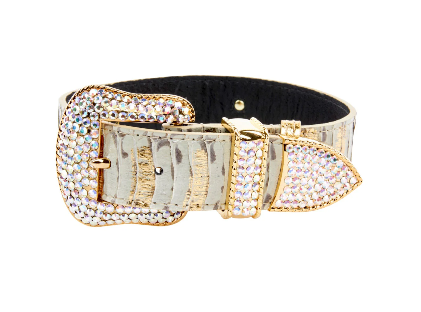 White Wash & Gold Snake Collar With Swarovski Crystal Hardware - Image 2