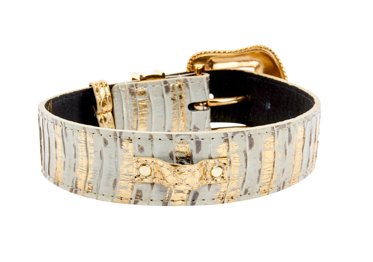 White Wash & Gold Snake Collar With Swarovski Crystal Hardware - Image 3