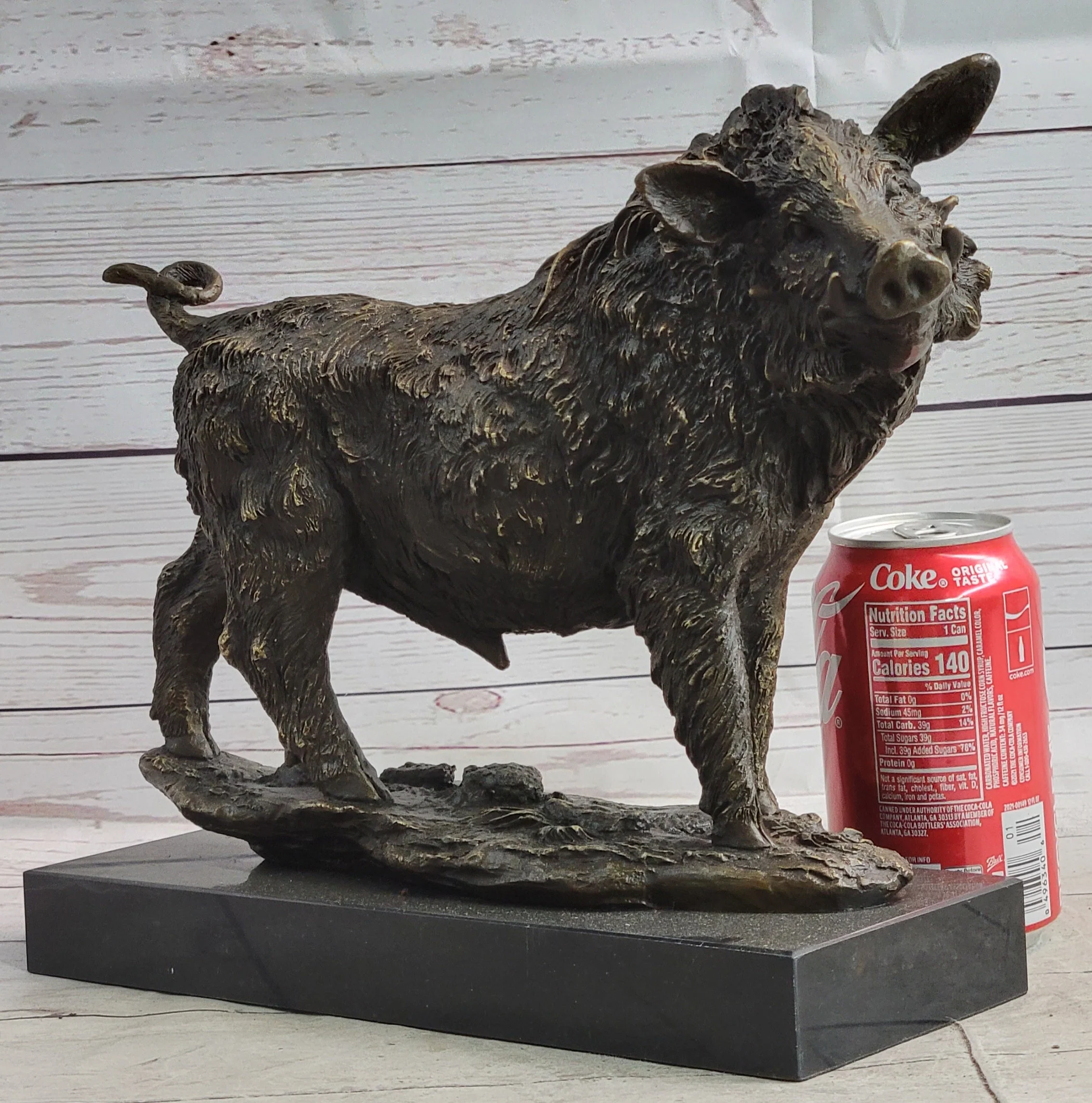 Wild Boar Hog Pig Bronze Sculpture Statue Figure Wildlife Art Decor Marble Base - Image 2