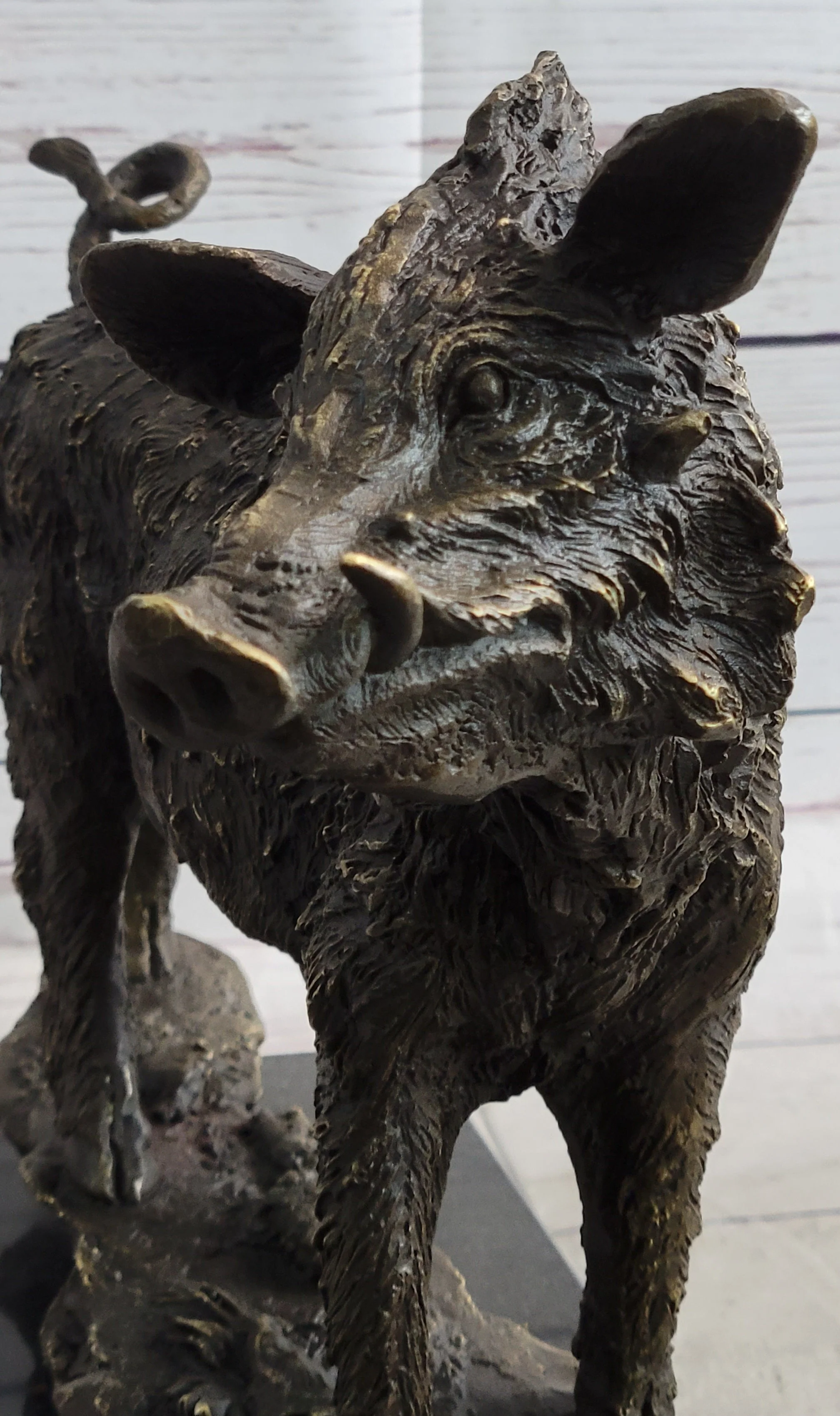 Wild Boar Hog Pig Bronze Sculpture Statue Figure Wildlife Art Decor Marble Base - Image 7