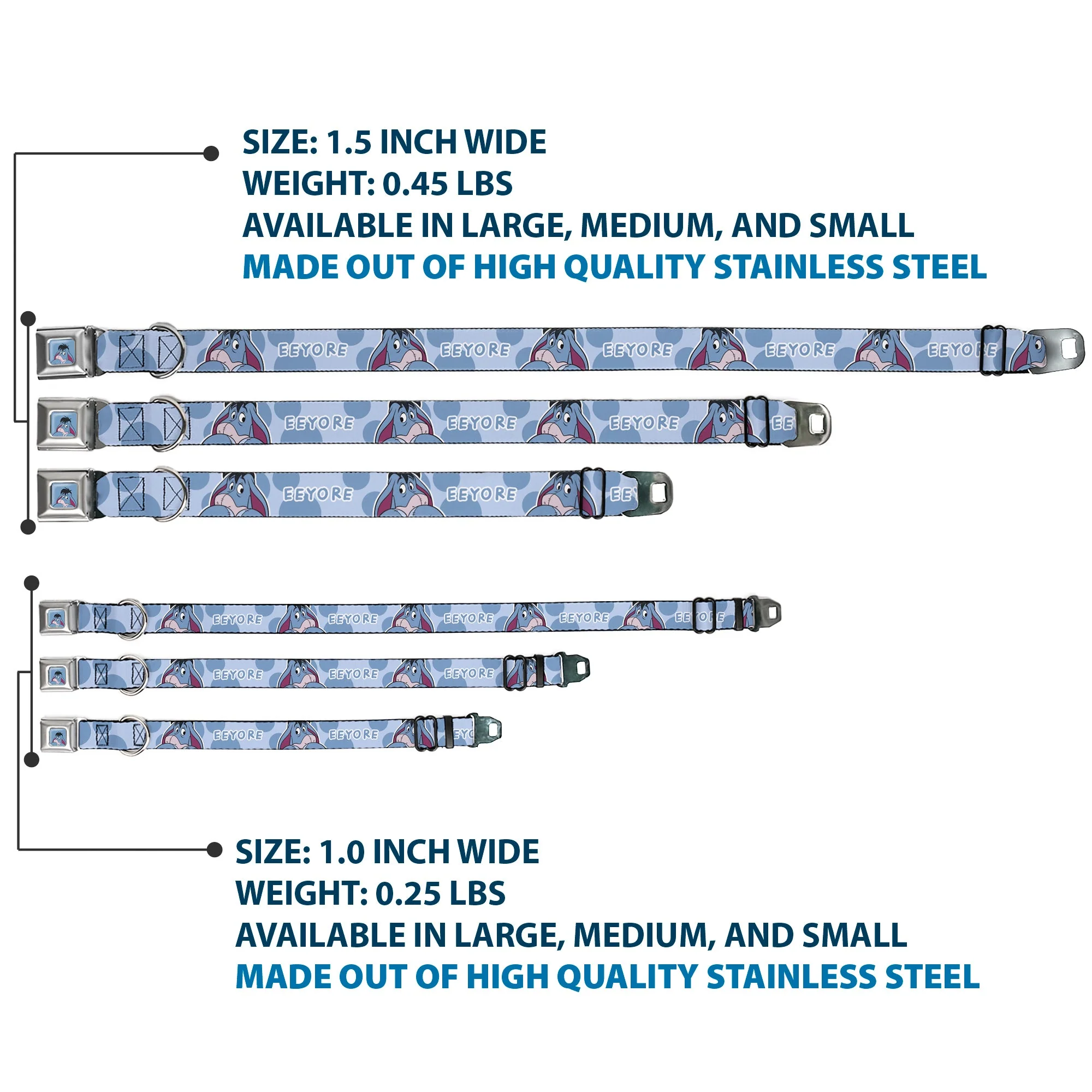 Winnie the Pooh Eeyore Expression Close-Up Blue Seatbelt Buckle Collar - Winnie the Pooh Eeyore Text and Expression Close-Up Dot Blues - Image 3