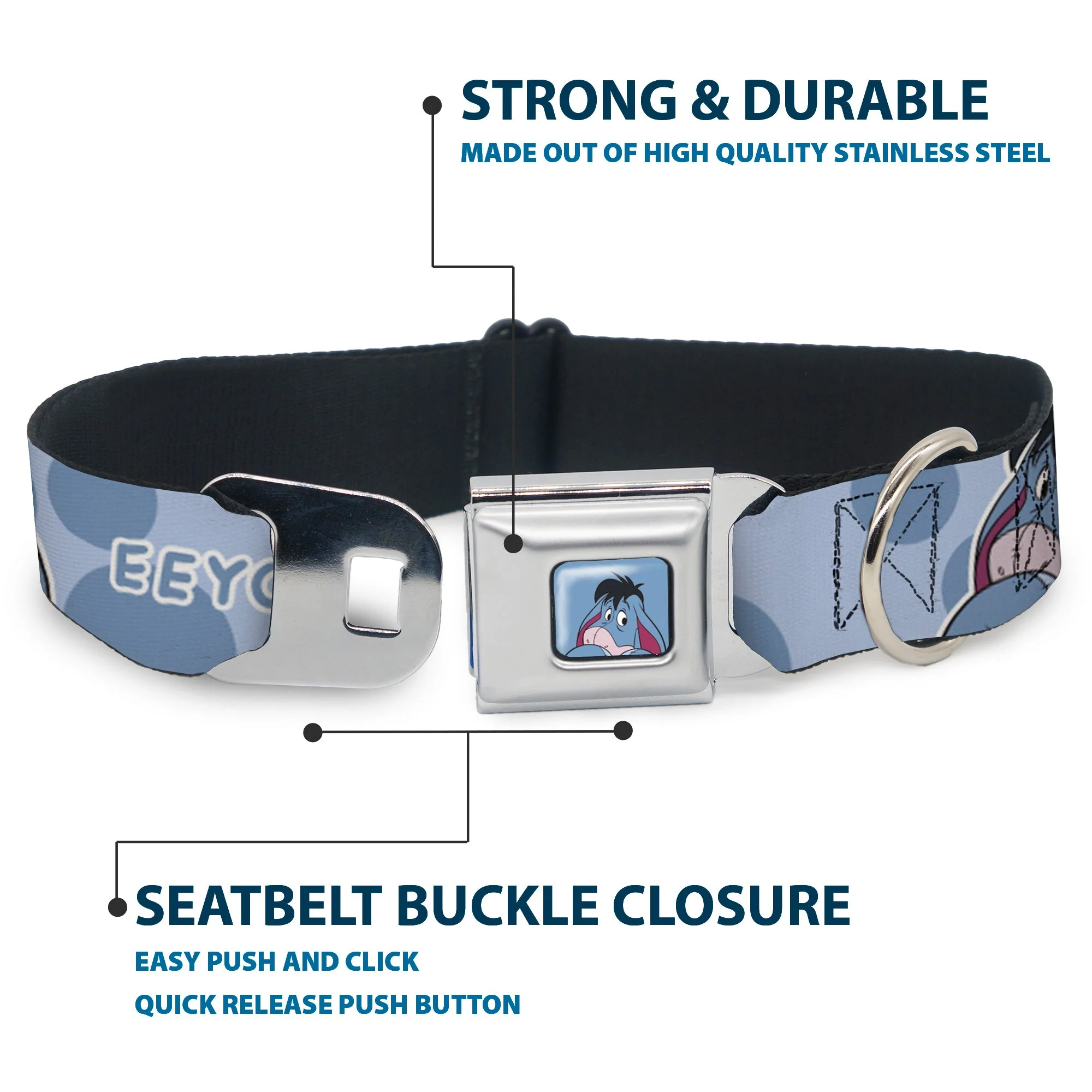 Winnie the Pooh Eeyore Expression Close-Up Blue Seatbelt Buckle Collar - Winnie the Pooh Eeyore Text and Expression Close-Up Dot Blues - Image 4