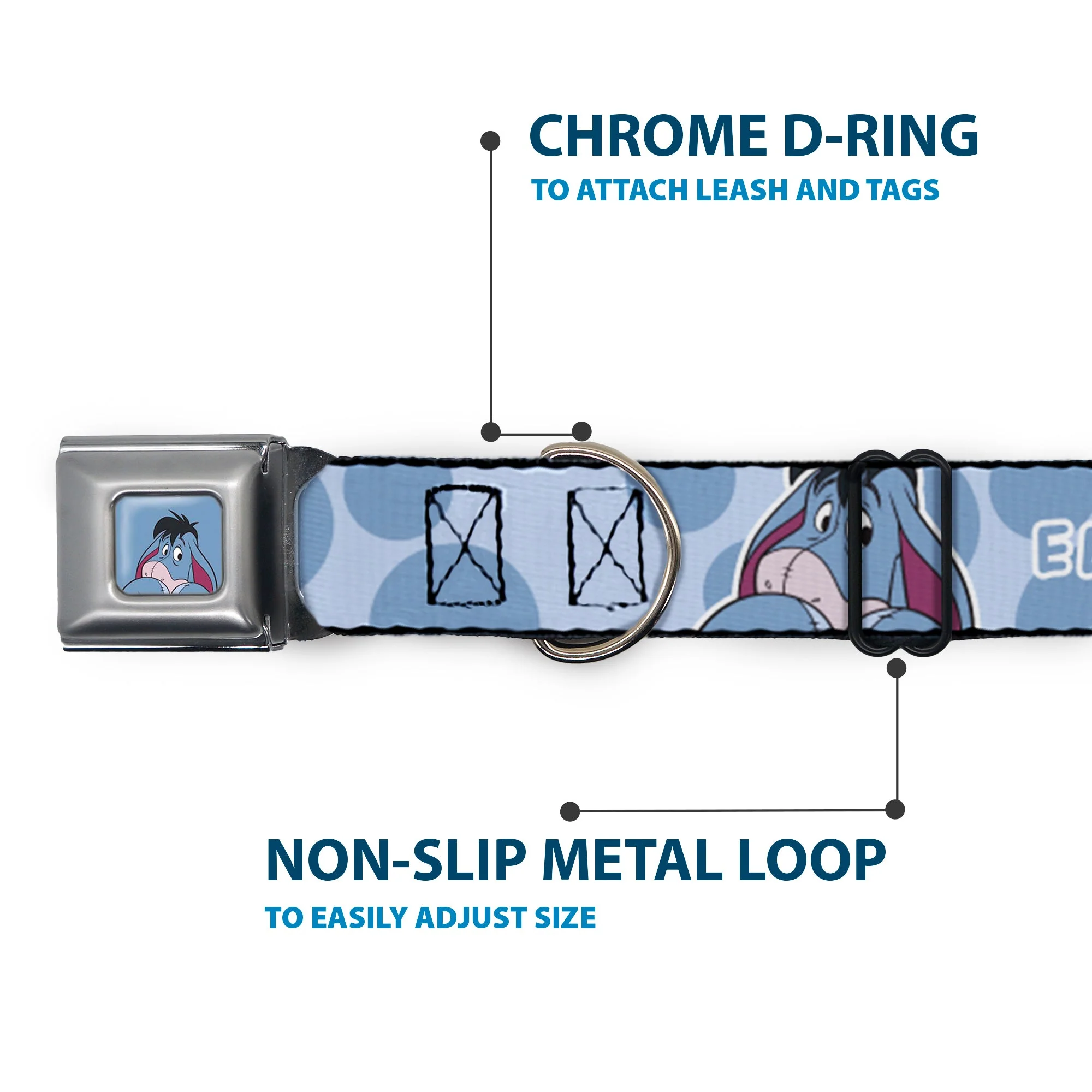 Winnie the Pooh Eeyore Expression Close-Up Blue Seatbelt Buckle Collar - Winnie the Pooh Eeyore Text and Expression Close-Up Dot Blues - Image 5