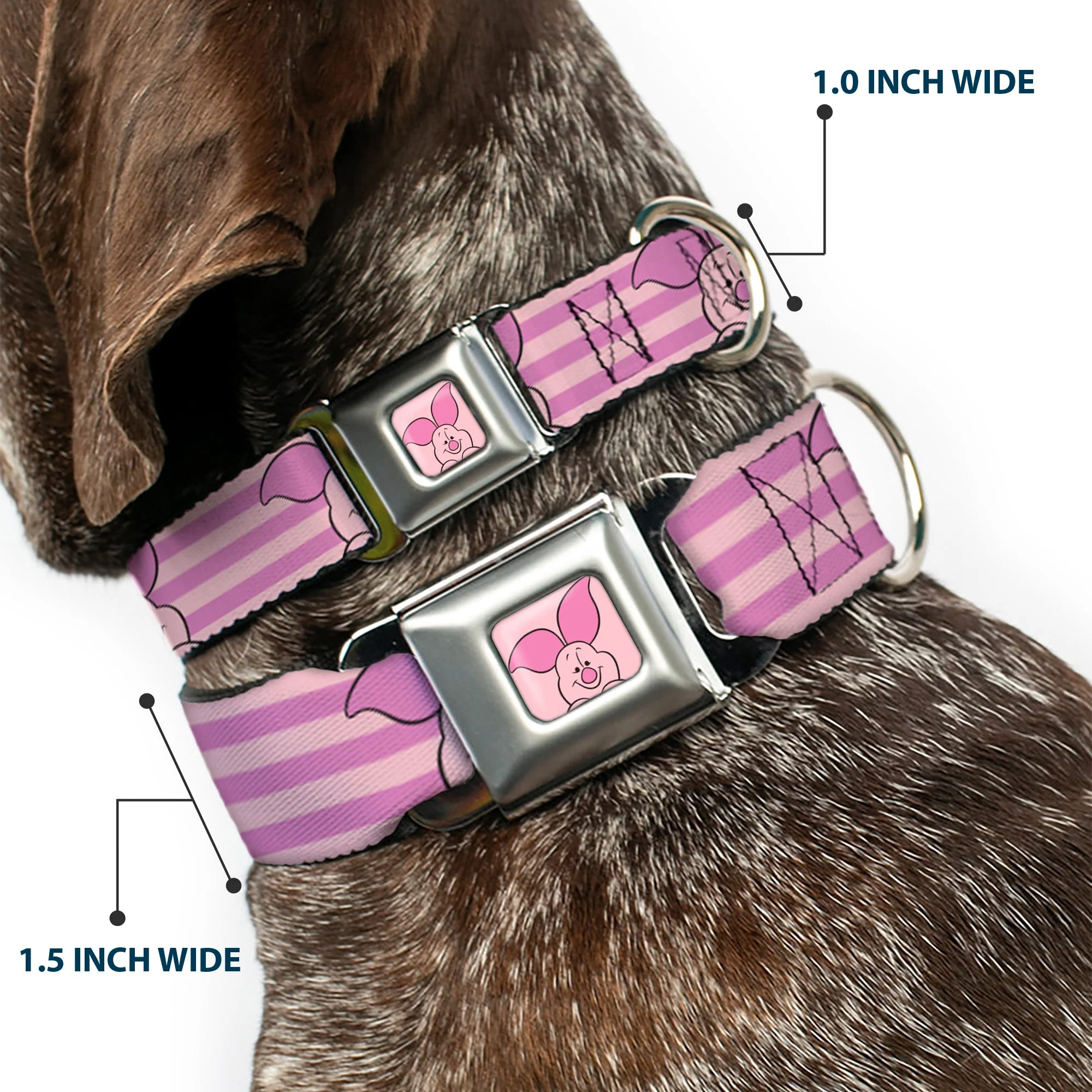 Winnie the Pooh Piglet Expression Close-Up Pink Seatbelt Buckle Collar - Winnie the Pooh Piglet Expression Close-Up Stripe Pinks - Image 2